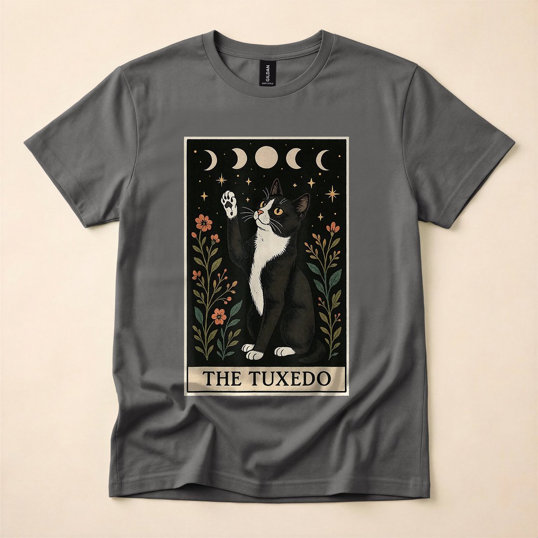 Tuxedo Cat Tarot Card Witchy Moon Halloween T-Shirt - photo 5