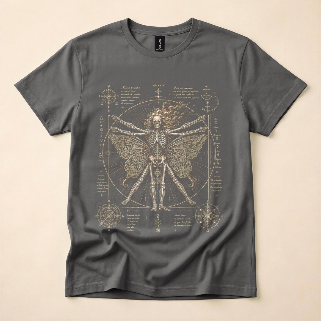 Gothic Skeleton Moth and Fairy Occult Art T-Shirt - photo 5