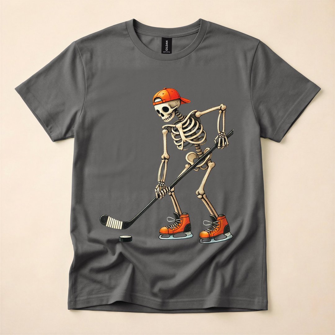 Skeleton Playing Ice Hockey Halloween Costume T-Shirt - photo 5