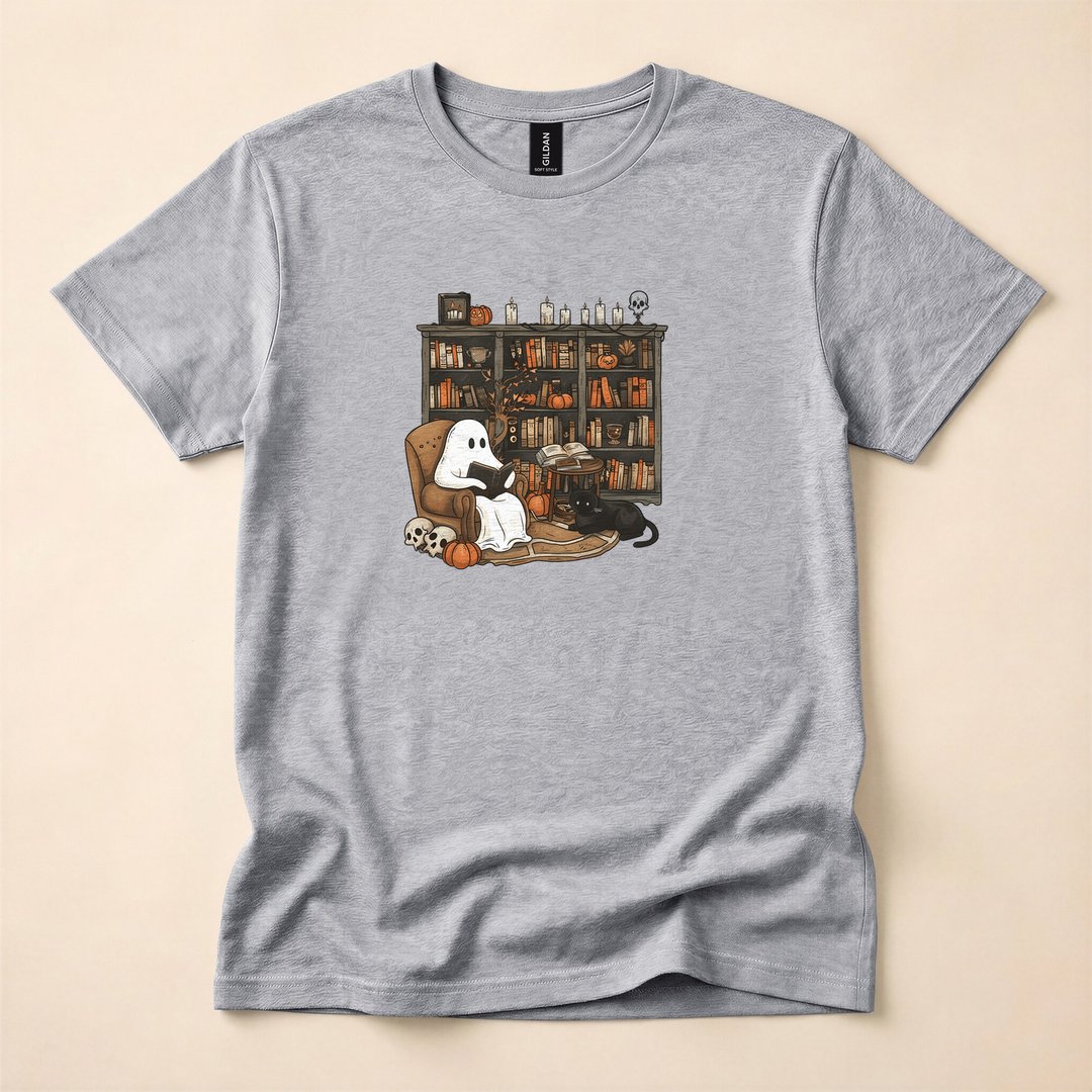 Vintage Ghost Reading Books Library Halloween T-Shirt