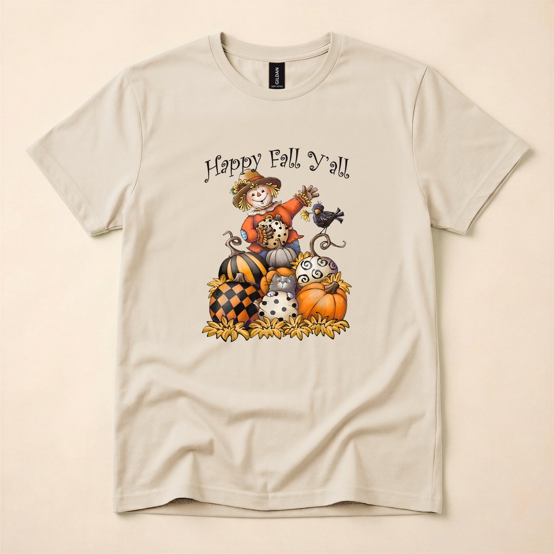 Scarecrow Happy Fall Y'all Pumpkin Harvest T-Shirt