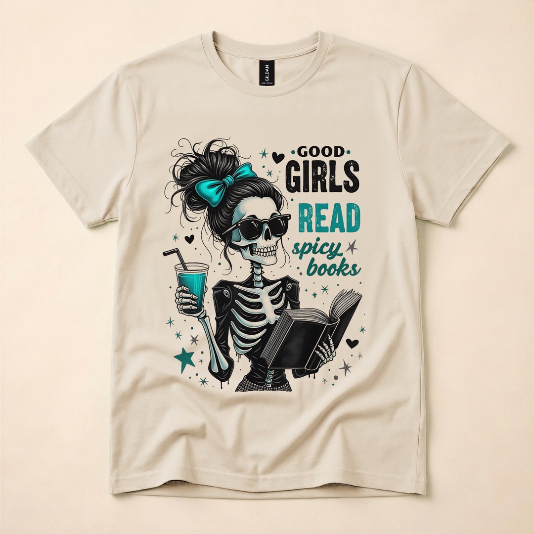 Good Girls Read Spicy Books Gothic Skeleton Halloween T-Shirt