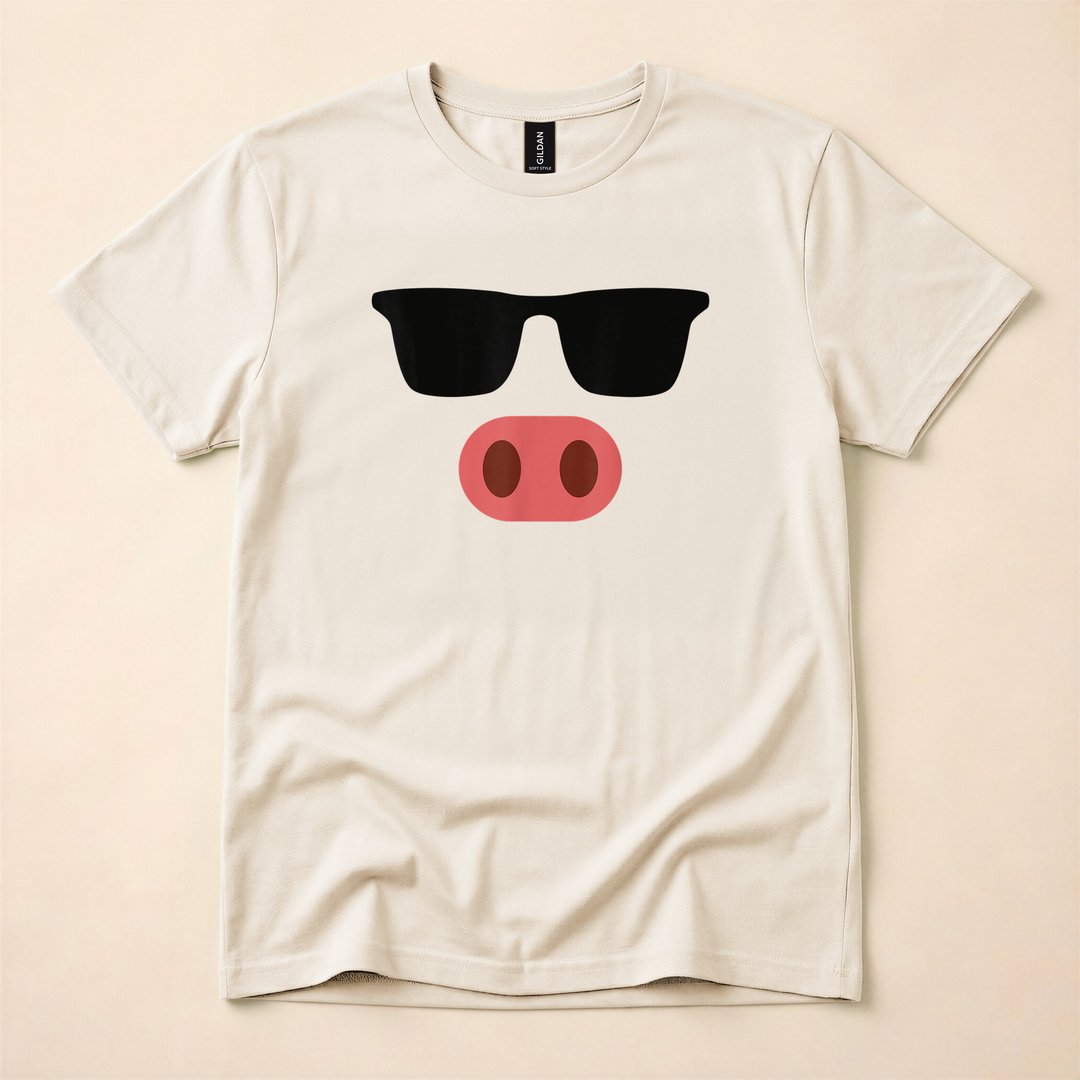 Pink Pig Face Cool Sunglasses Cute Halloween Costume T-Shirt