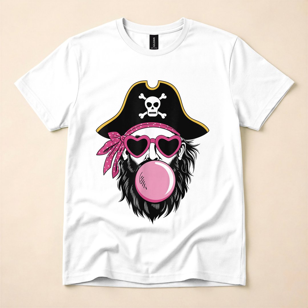 Preppy Pink Pirate Bubble Gum Halloween Mascot T-Shirt