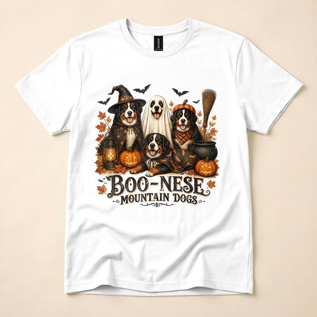 Boo-Nese Mountain Dog Pumpkin Witch Spooky T-Shirt