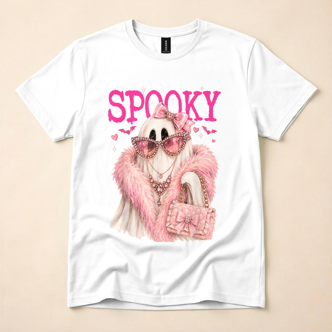 Glam Ghost Preppy Boujee Leopard Halloween Boo T-Shirt