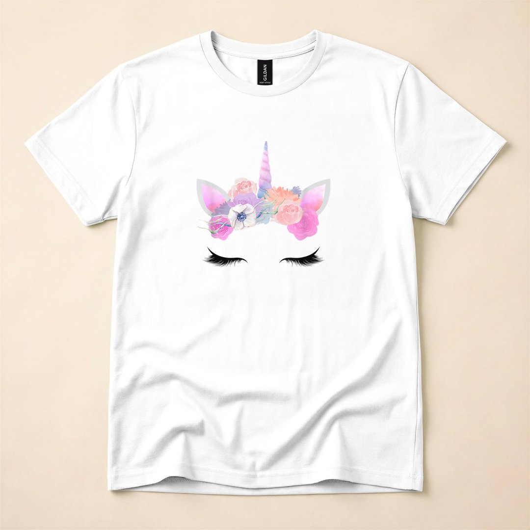 Pink Unicorn Halloween Costume Face Flowers T-Shirt