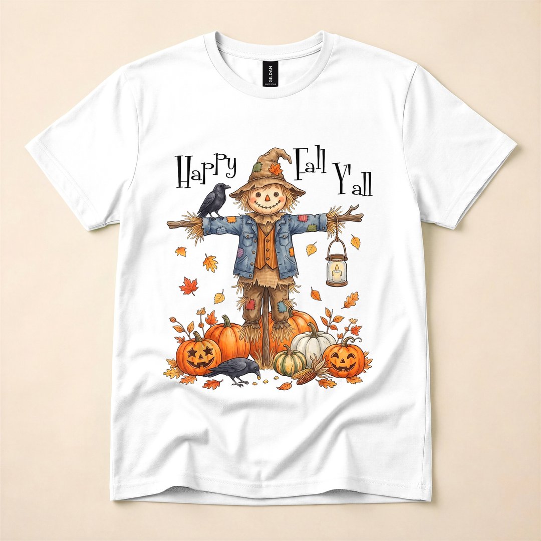 Happy Fall Y'all Scarecrow Pumpkin Halloween T-Shirt