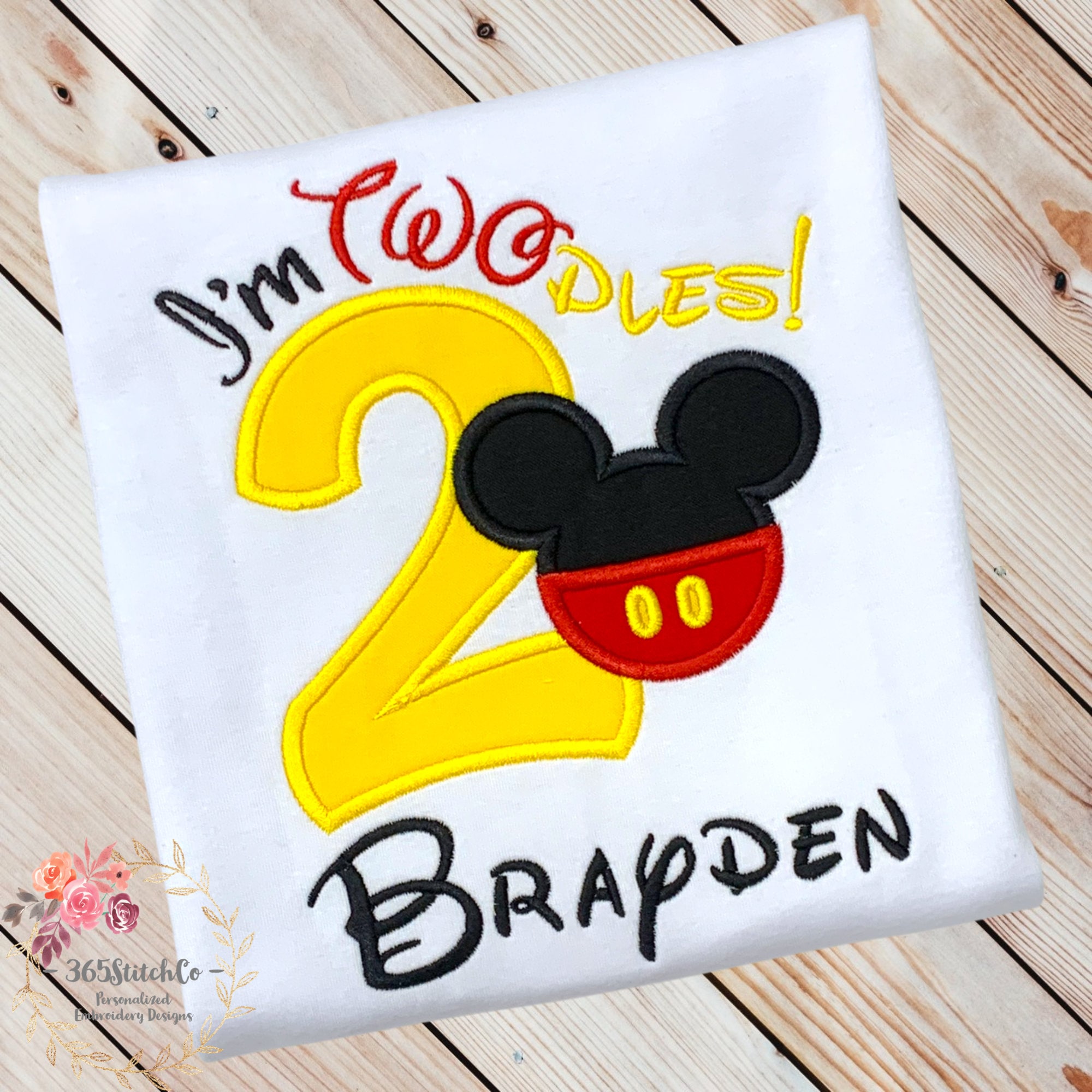 Embroidered Mickey Mouse Twodles Shirt for a 2nd Birthday – Disney Second Birthday Embroidered Tee