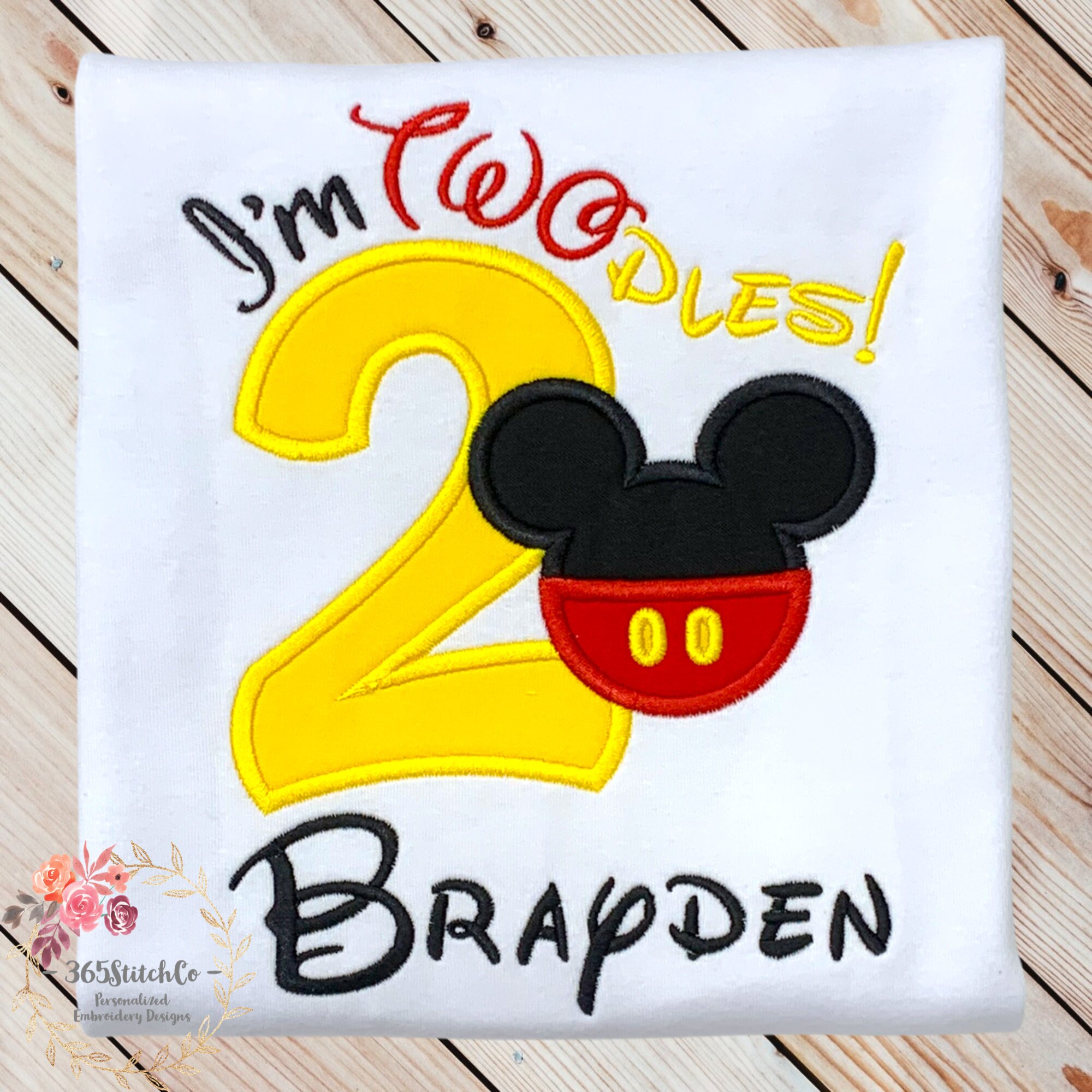 Embroidered Mickey Mouse Twodles Shirt for a 2nd Birthday – Disney Second Birthday Embroidered Tee - photo 3