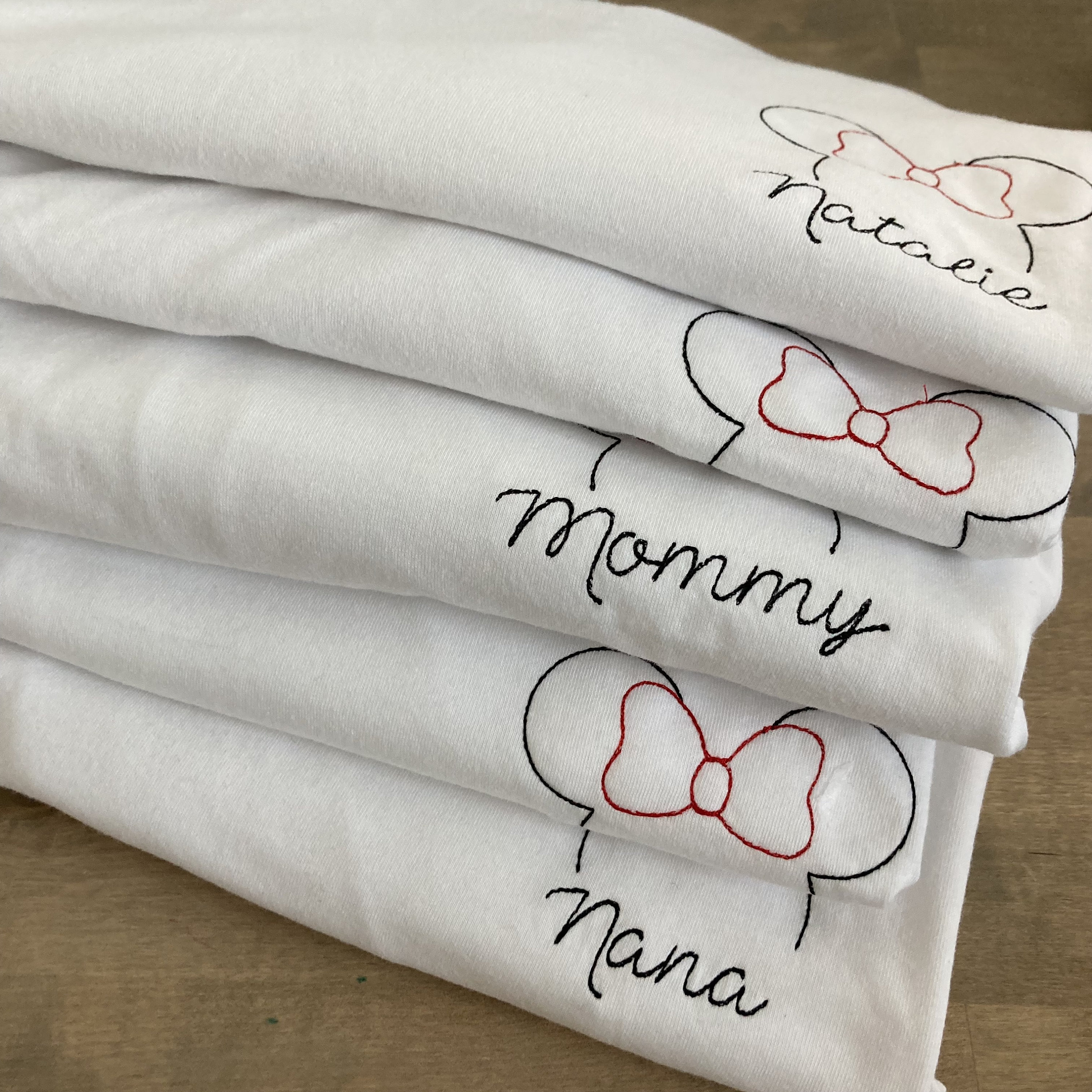 Personalized Family Embroidered Minnie and Mickey Name T-Shirt Bundle – Custom Unisex Disneyland Tees
