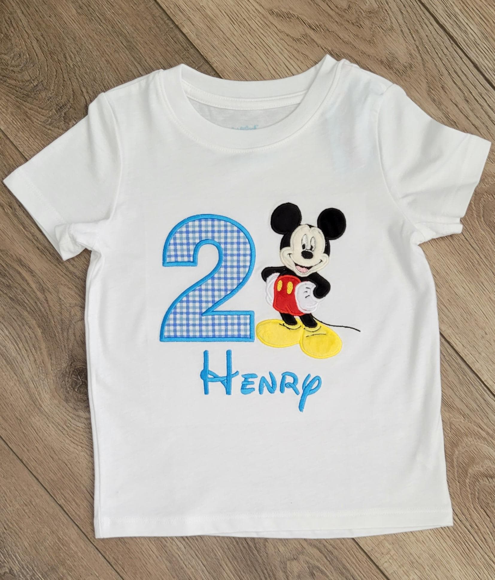 Mickey Mouse Applique Birthday Shirt with Embroidered Cotton Blend Fabric for a Birthday Celebration