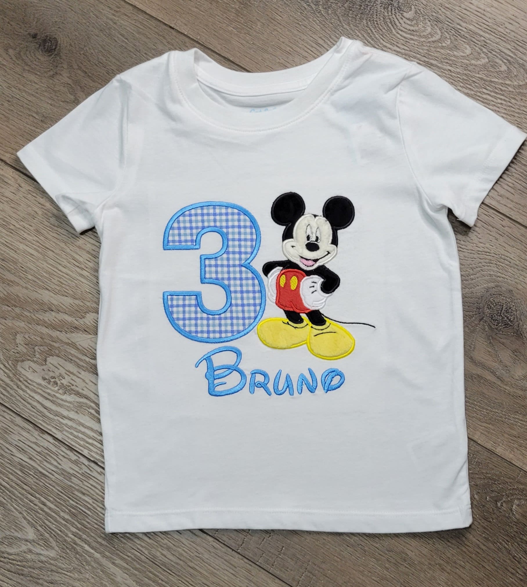Mickey Mouse Applique Birthday Shirt with Embroidered Cotton Blend Fabric for a Birthday Celebration - photo 3
