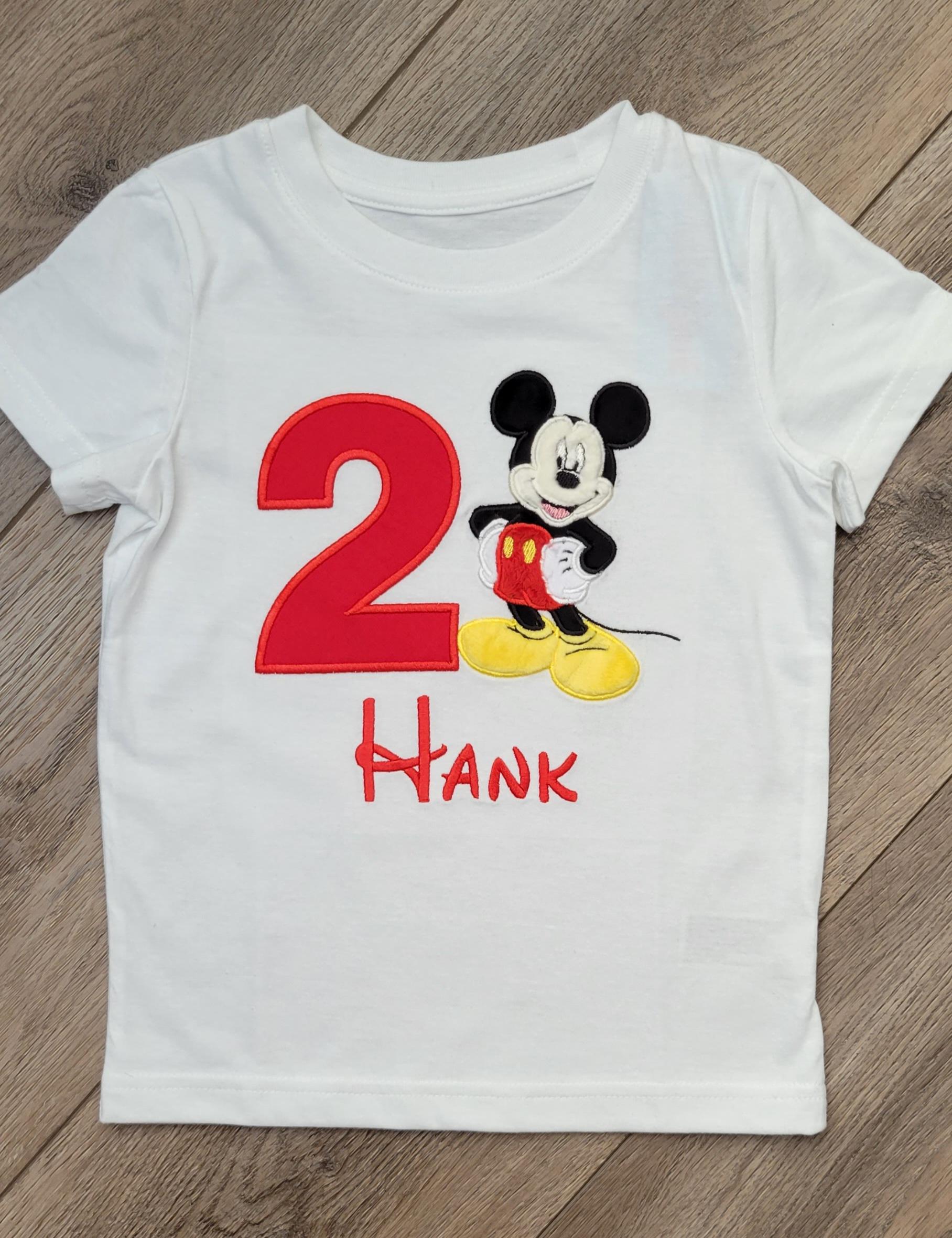 Mickey Mouse Applique Birthday Shirt with Embroidered Cotton Blend Fabric for a Birthday Celebration - photo 4