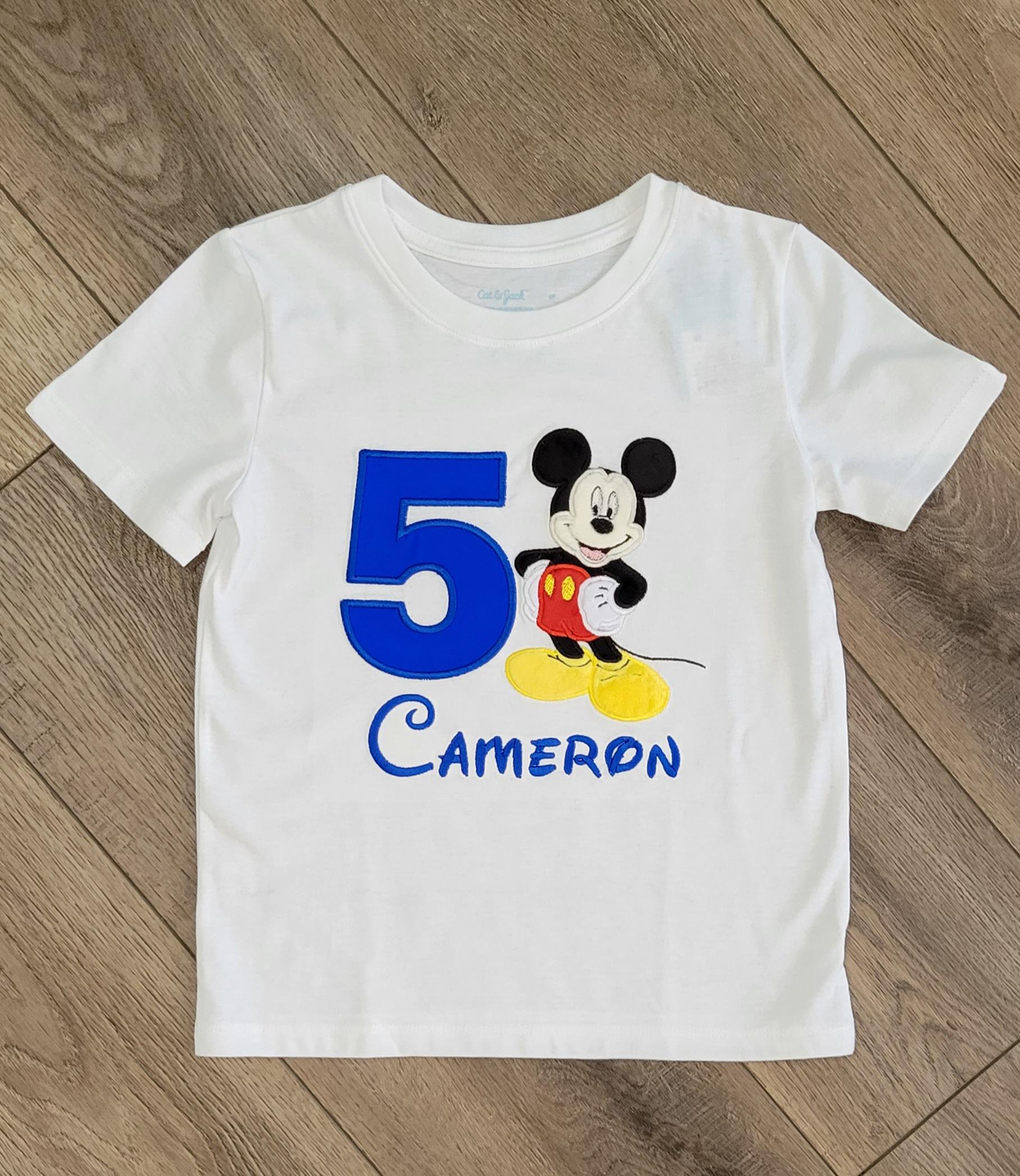 Mickey Mouse Applique Birthday Shirt with Embroidered Cotton Blend Fabric for a Birthday Celebration - photo 5