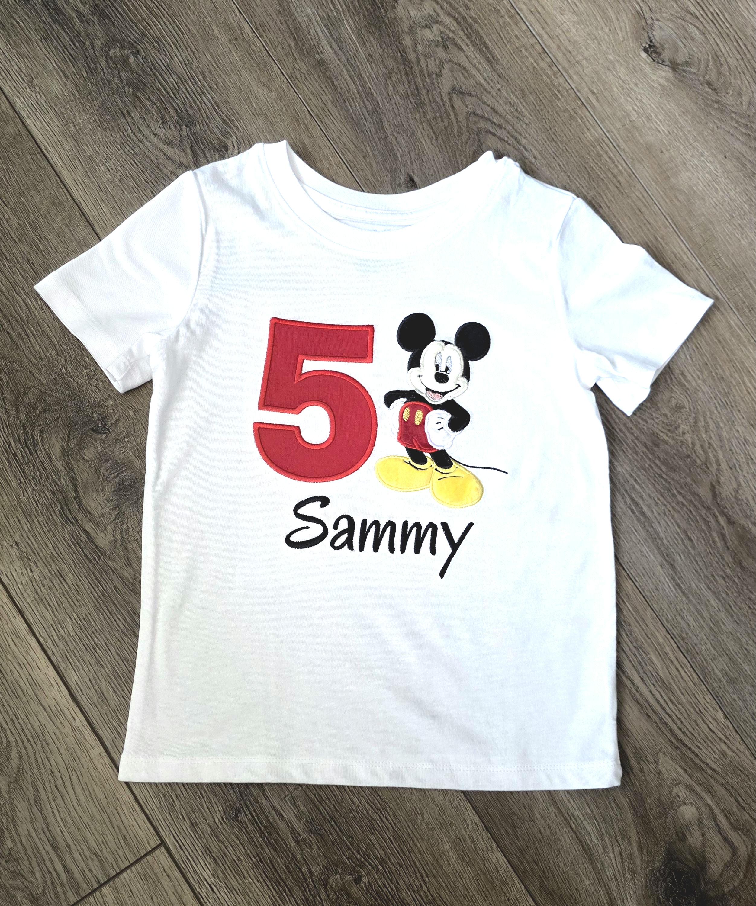 Mickey Mouse Applique Birthday Shirt with Embroidered Cotton Blend Fabric for a Birthday Celebration - photo 12