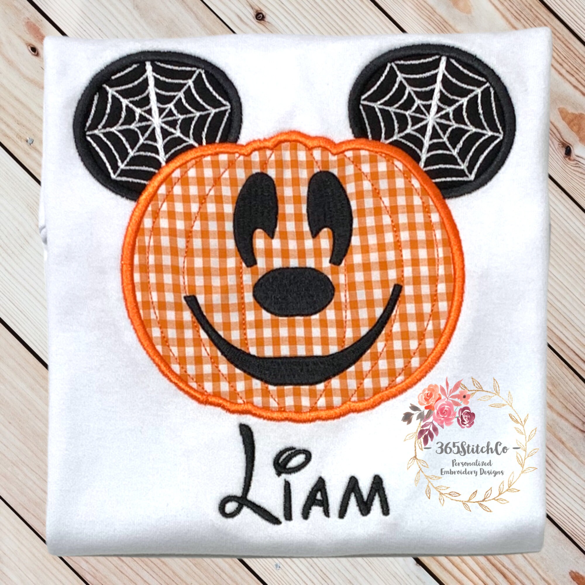 Personalized Embroidered Mickey Mouse Pumpkin Halloween Shirt for Boys – Custom Mickey Pumpkin Tee - photo 3