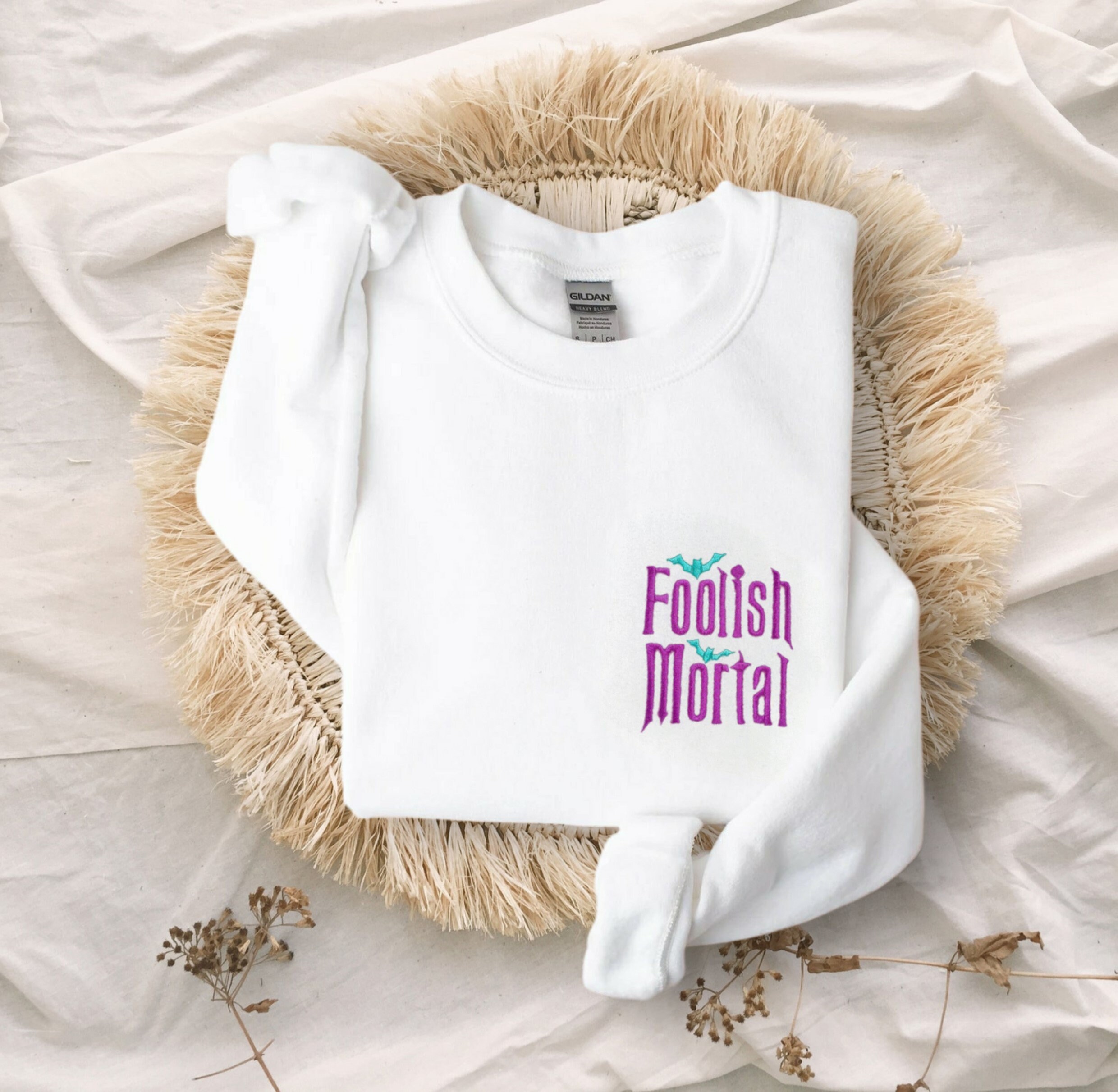 Embroidered Foolish Mortal Unisex Crewneck Sweatshirt – Haunted Mansion Halloween Disney World and Disneyland Sweater - photo 2