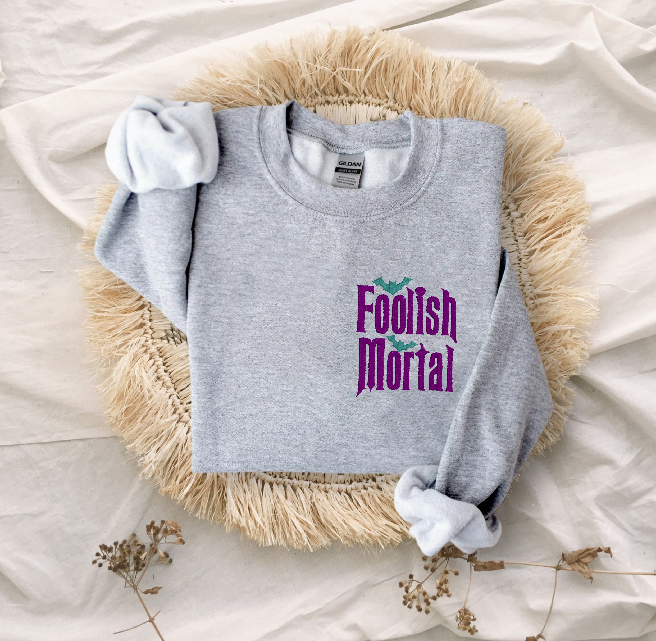 Embroidered Foolish Mortal Unisex Crewneck Sweatshirt – Haunted Mansion Halloween Disney World and Disneyland Sweater - photo 3