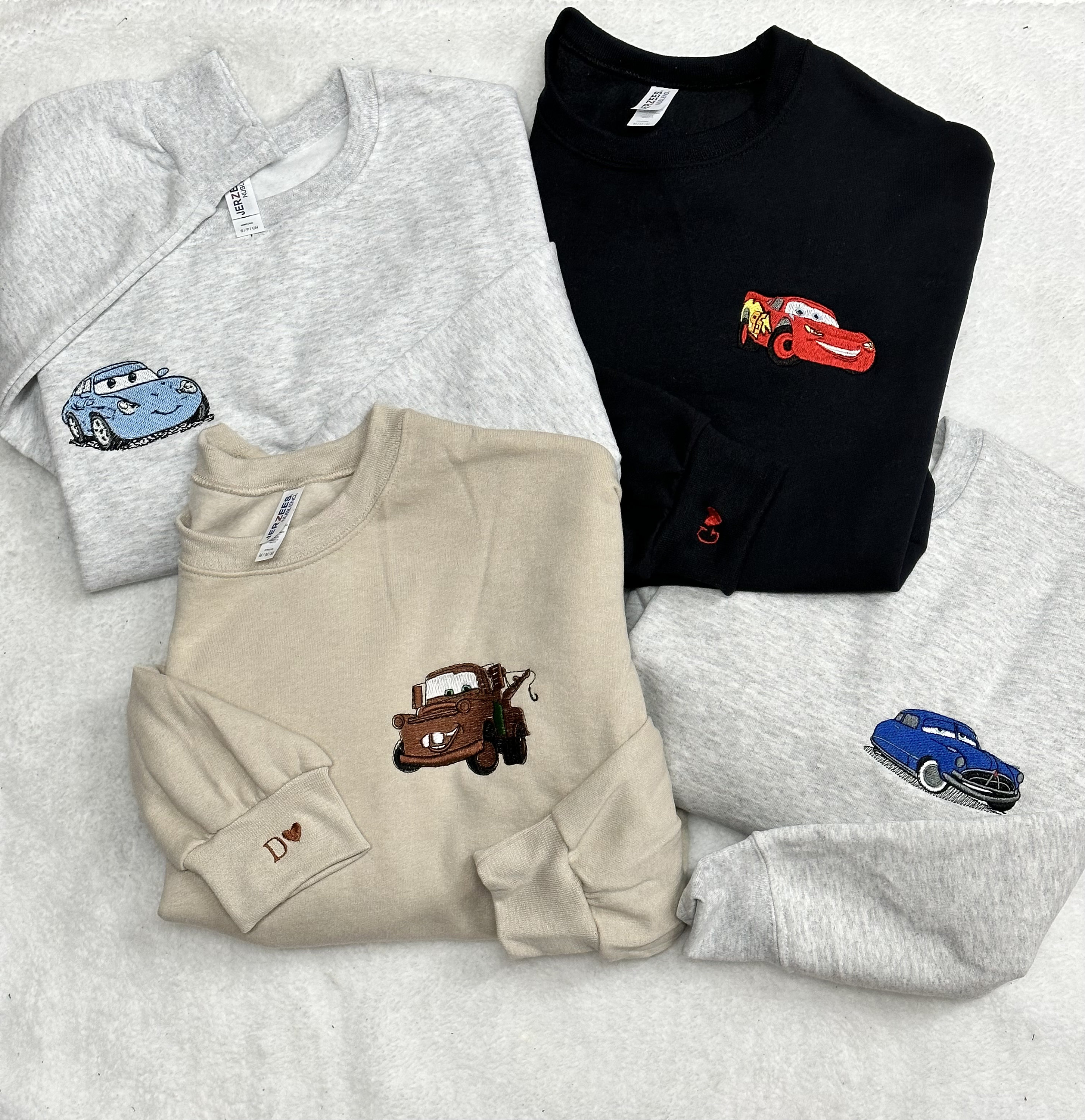 Disney Cars Embroidered Couples Hoodie Sweatshirt with Lightning McQueen and Mater in 50/50 Cotton Polyester