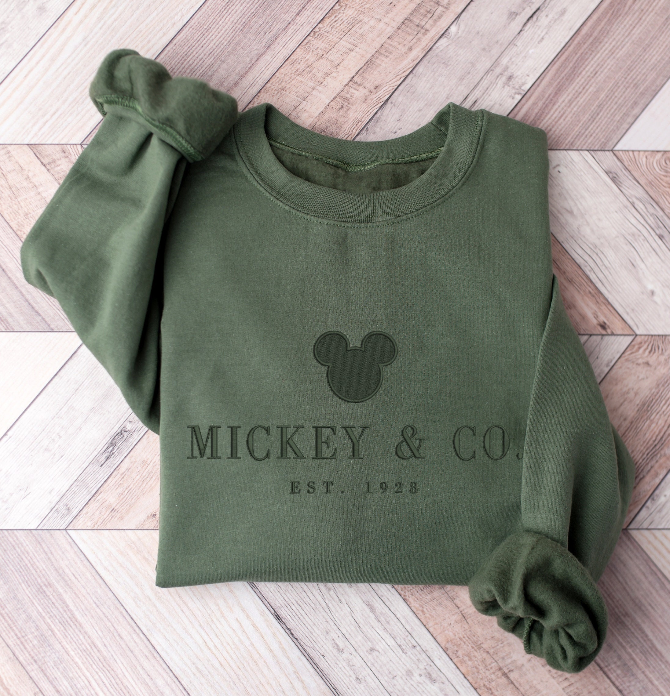 Minimal Embroidered Mickey Sweatshirt in Neutral Crewneck – Cozy Fall Pullover and Park Day Outfit Gift for Her