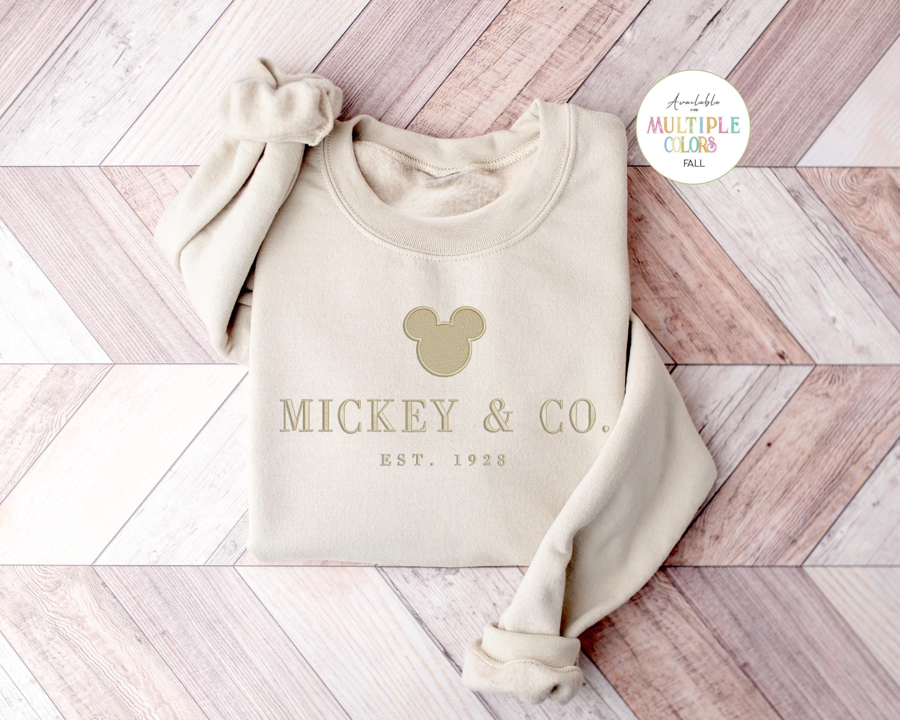 Minimal Embroidered Mickey Sweatshirt in Neutral Crewneck – Cozy Fall Pullover and Park Day Outfit Gift for Her