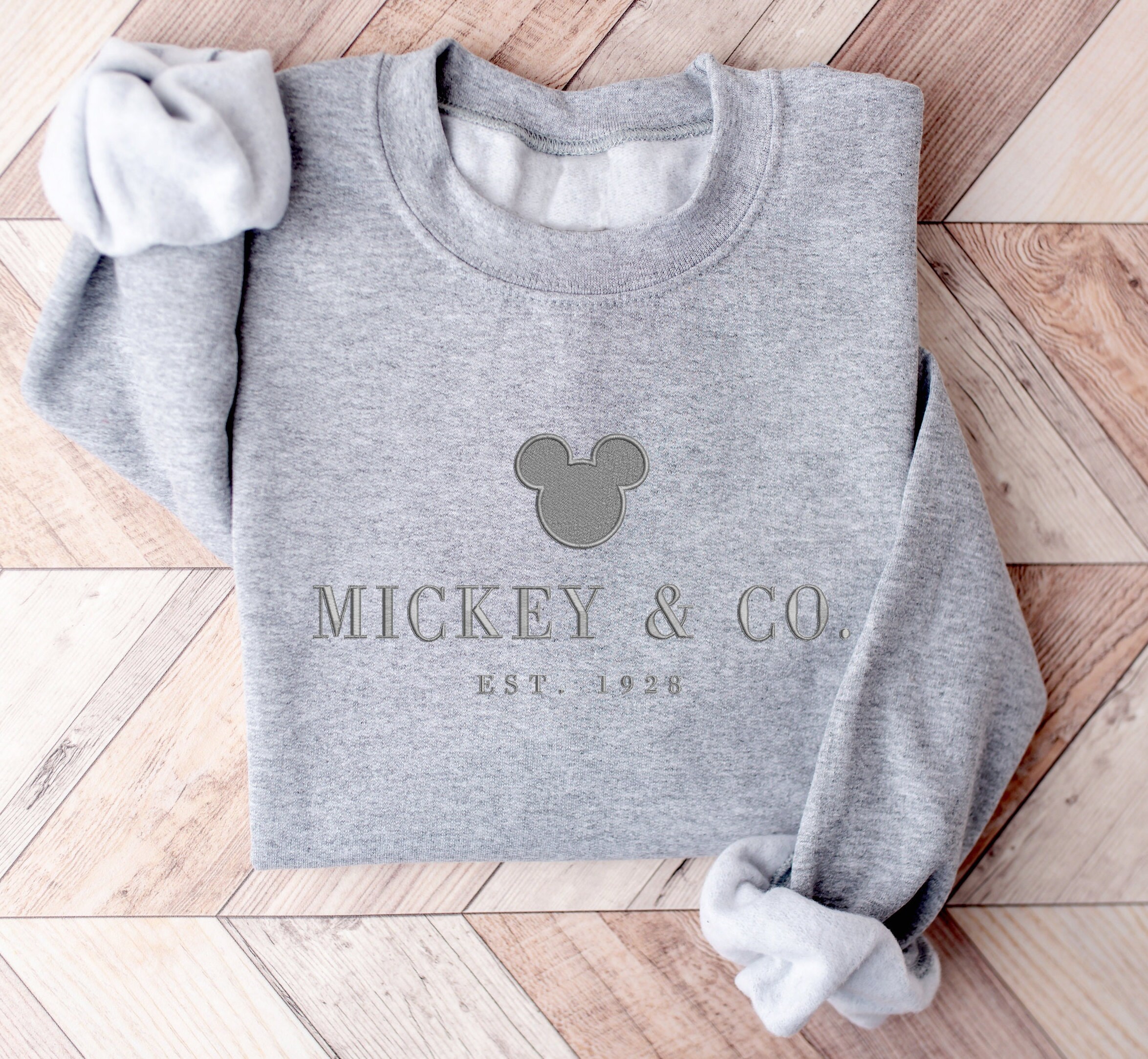 Minimal Embroidered Mickey Sweatshirt in Neutral Crewneck – Cozy Fall Pullover and Park Day Outfit Gift for Her - photo 4