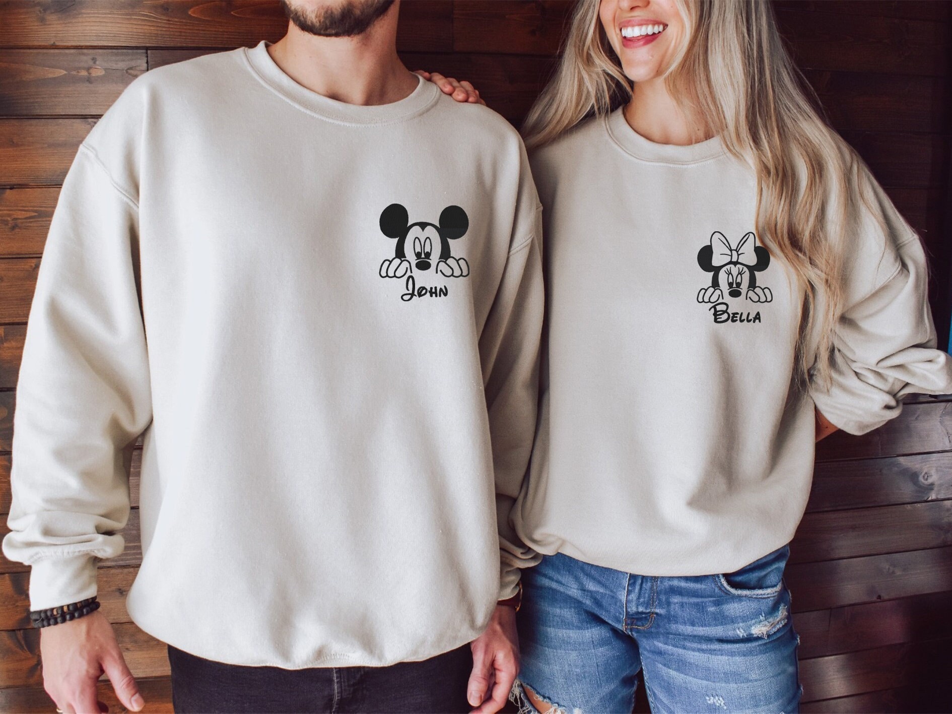 Personalized Embroidered Minnie and Mickey Name Sweatshirt – Custom Disney Trip Travel Hoodie for Matching Family at Disneyworld