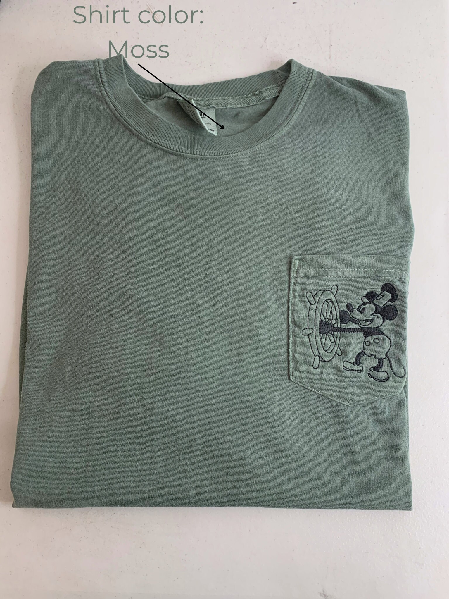Vintage Embroidered Mickey Pocket Tee – Retro Mouse Embroidery T-Shirt for Everyday and Park Wear - photo 5