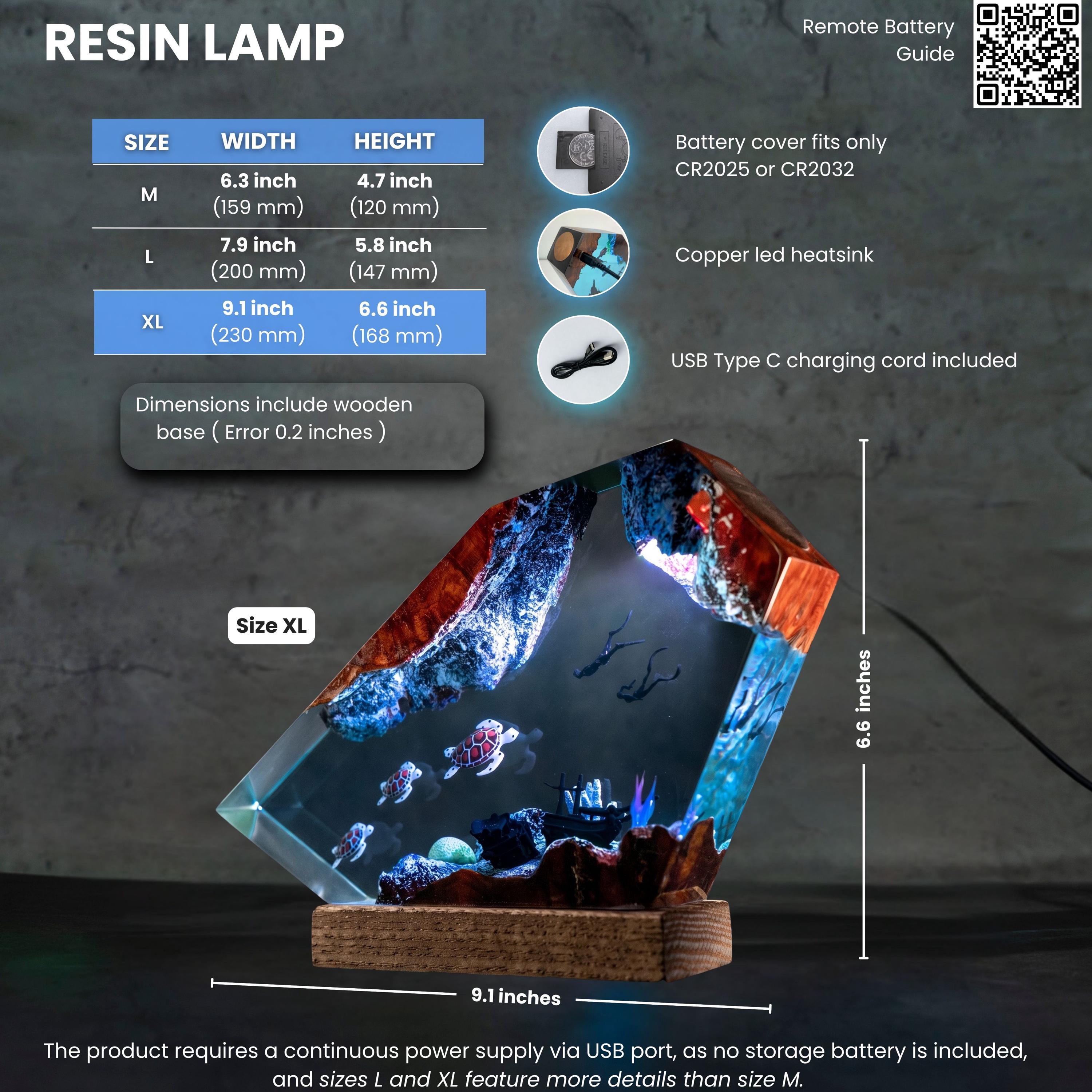 Turtles and Diver Epoxy Resin Night Light – Coral Reef Marine Life Decor and Unique Gift for Ocean Lovers - photo 2