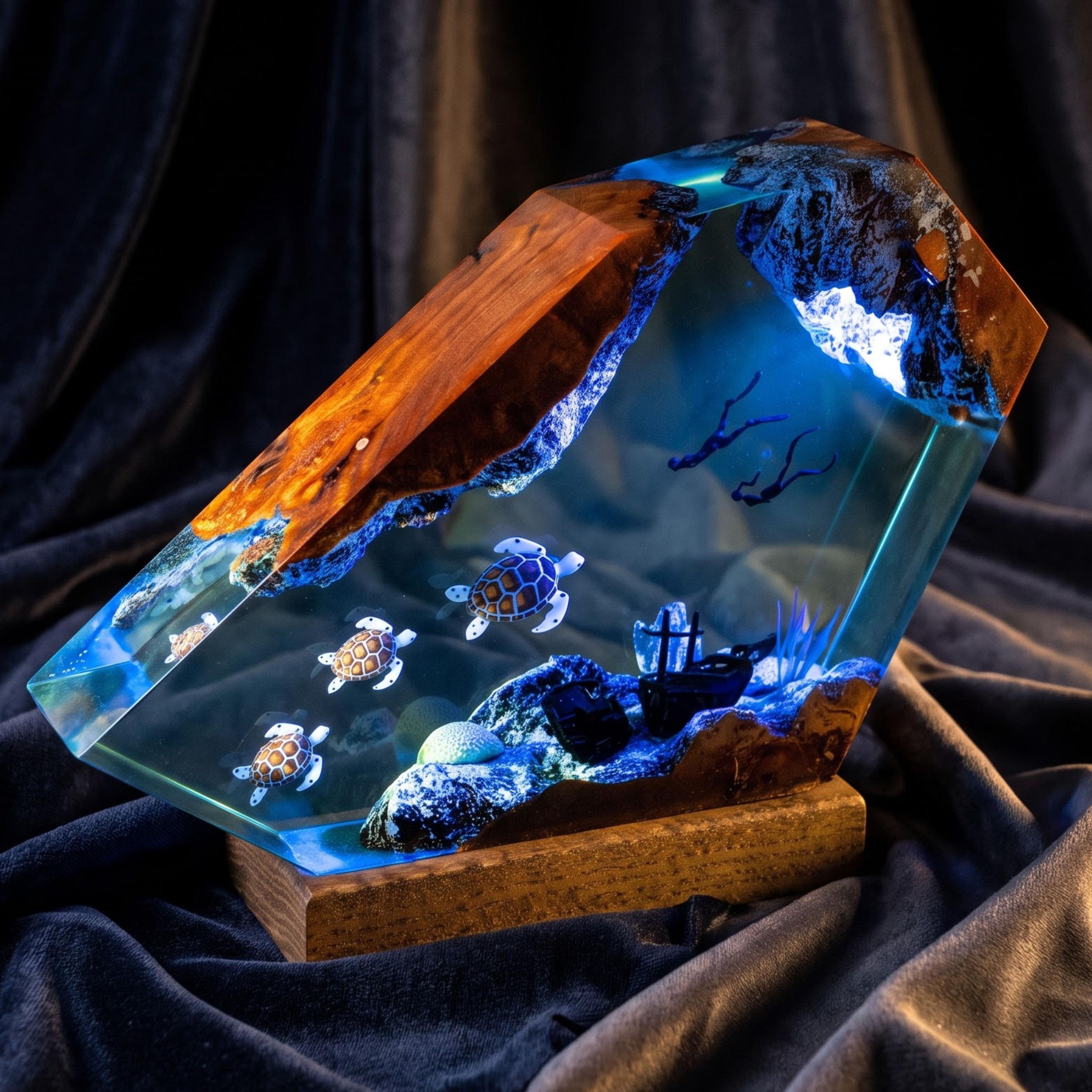 Turtles and Diver Epoxy Resin Night Light – Coral Reef Marine Life Decor and Unique Gift for Ocean Lovers - photo 3