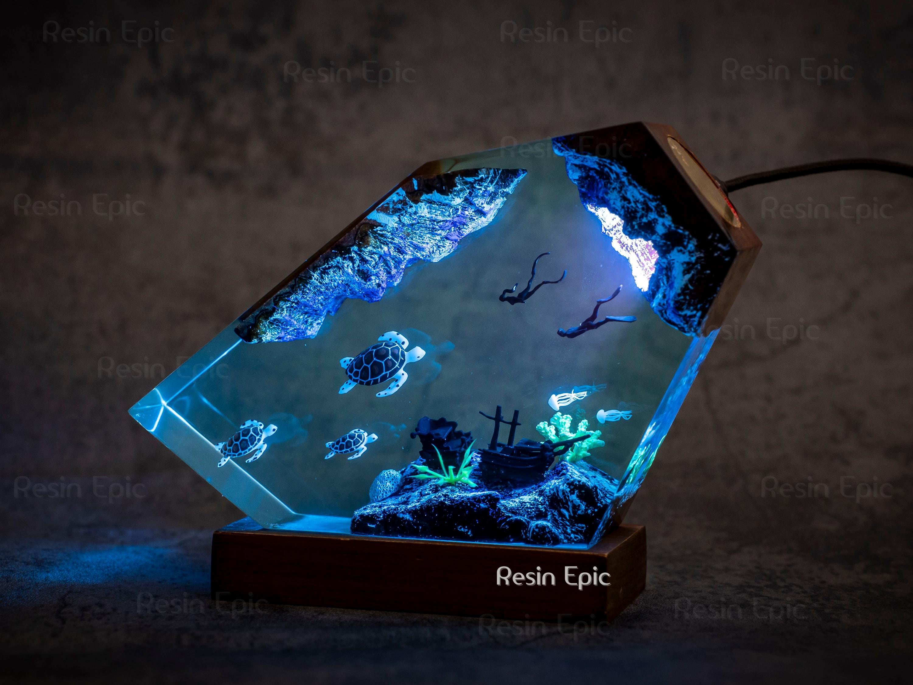 Turtles and Diver Epoxy Resin Night Light – Coral Reef Marine Life Decor and Unique Gift for Ocean Lovers - photo 5