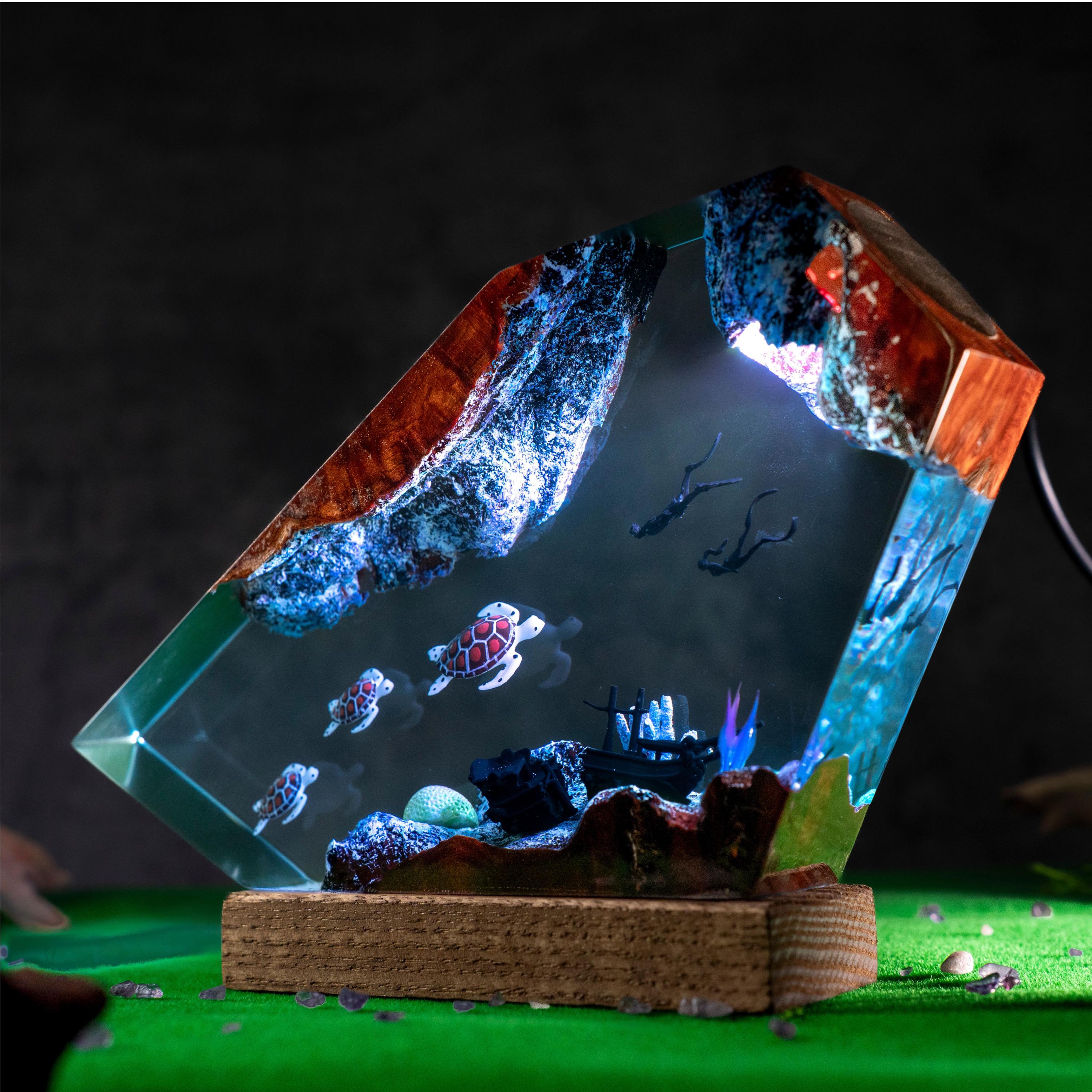 Turtles and Diver Epoxy Resin Night Light – Coral Reef Marine Life Decor and Unique Gift for Ocean Lovers - photo 7