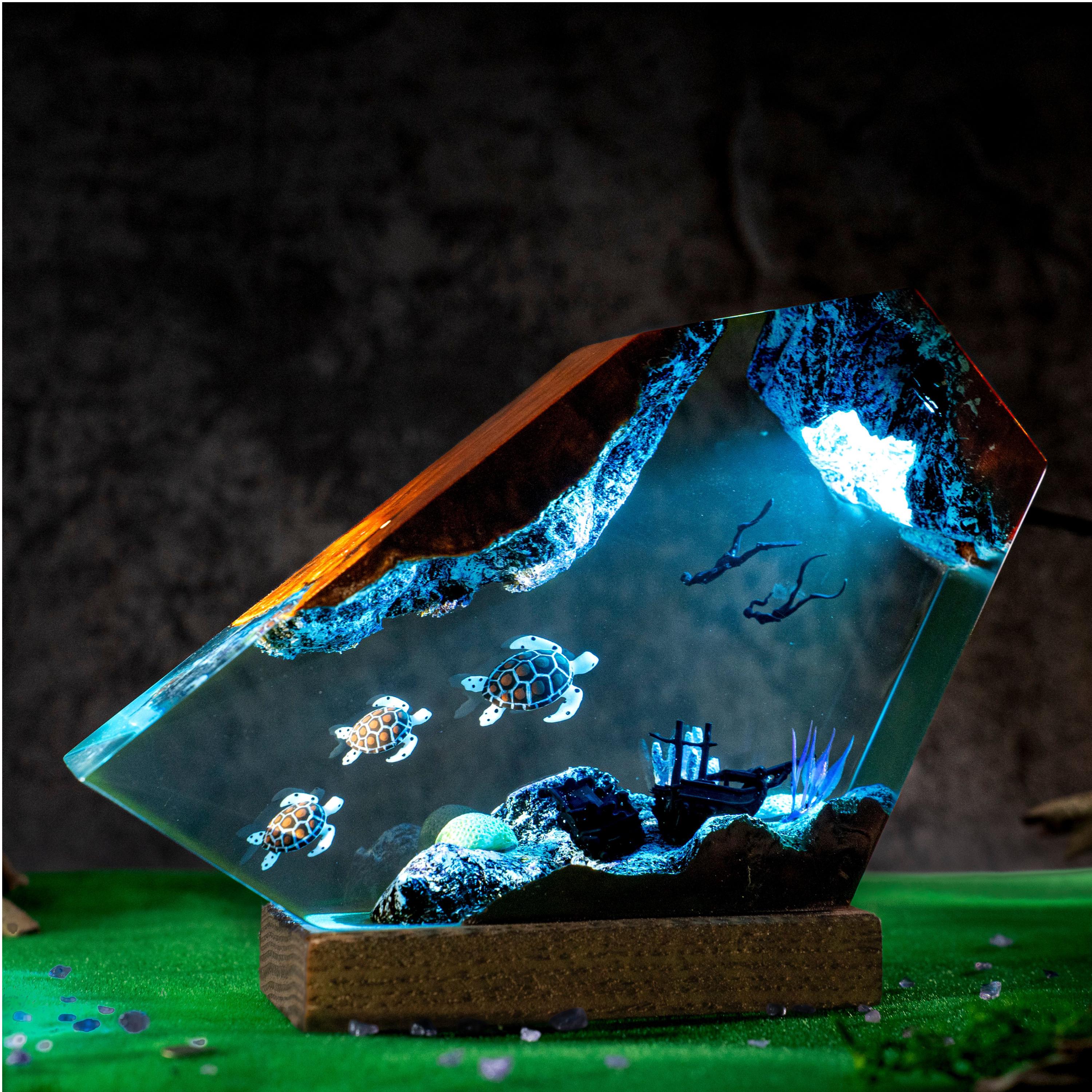 Turtles and Diver Epoxy Resin Night Light – Coral Reef Marine Life Decor and Unique Gift for Ocean Lovers - photo 10