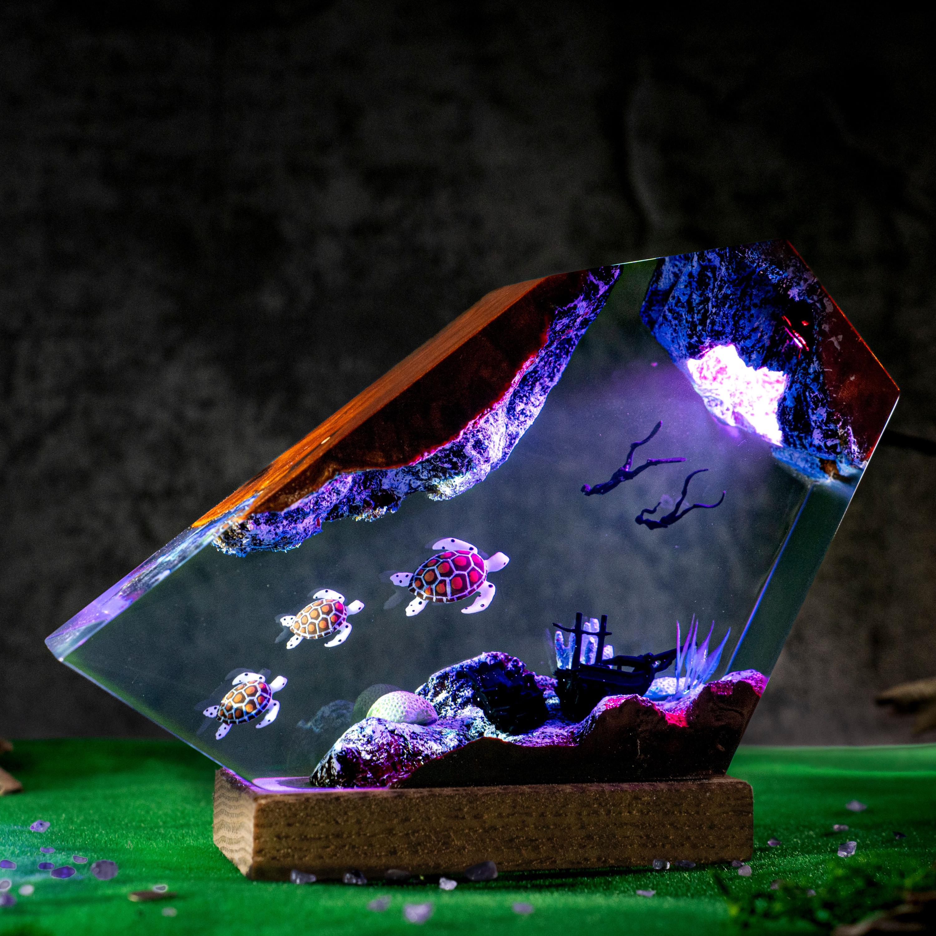 Turtles and Diver Epoxy Resin Night Light – Coral Reef Marine Life Decor and Unique Gift for Ocean Lovers - photo 11