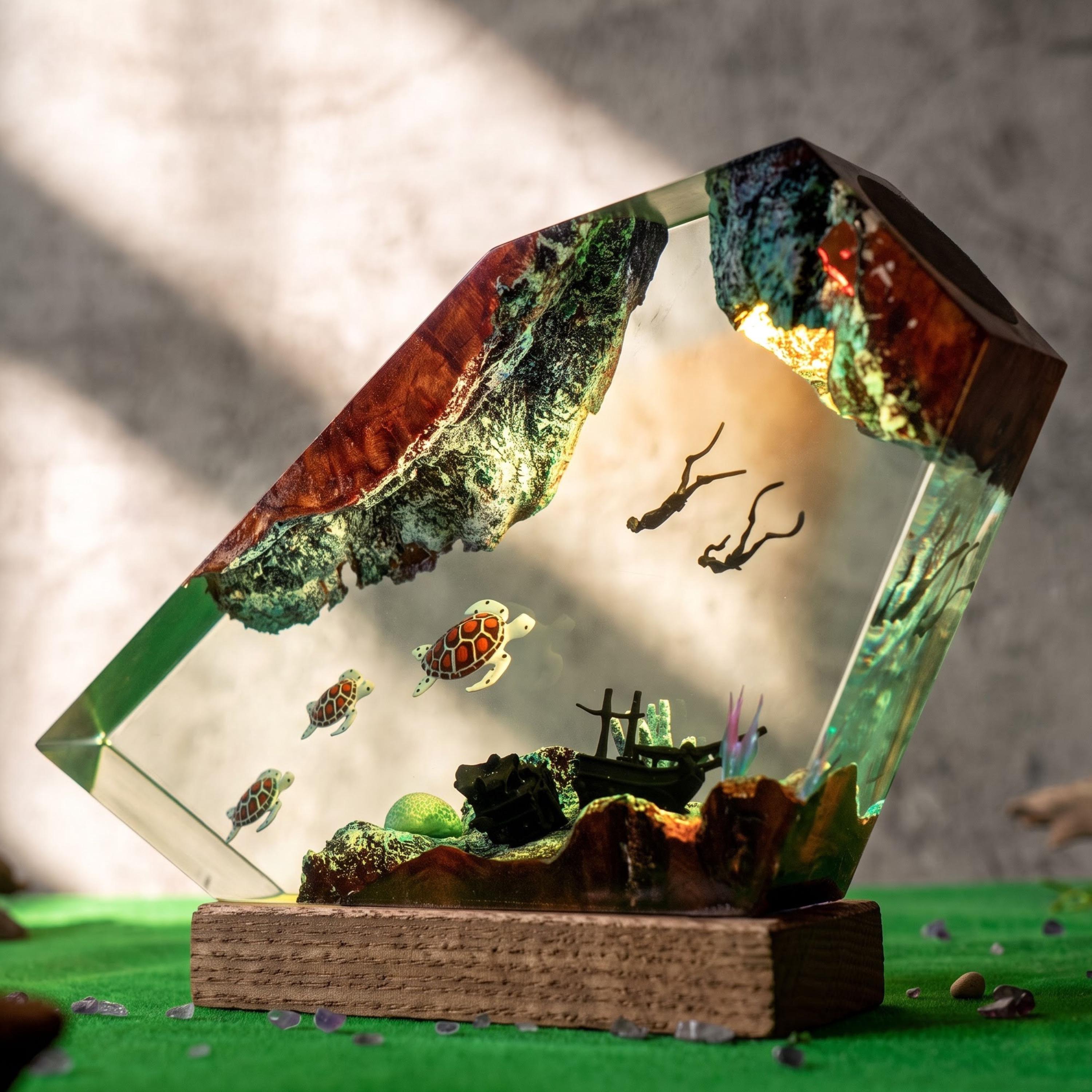 Turtles and Diver Epoxy Resin Night Light – Coral Reef Marine Life Decor and Unique Gift for Ocean Lovers - photo 12