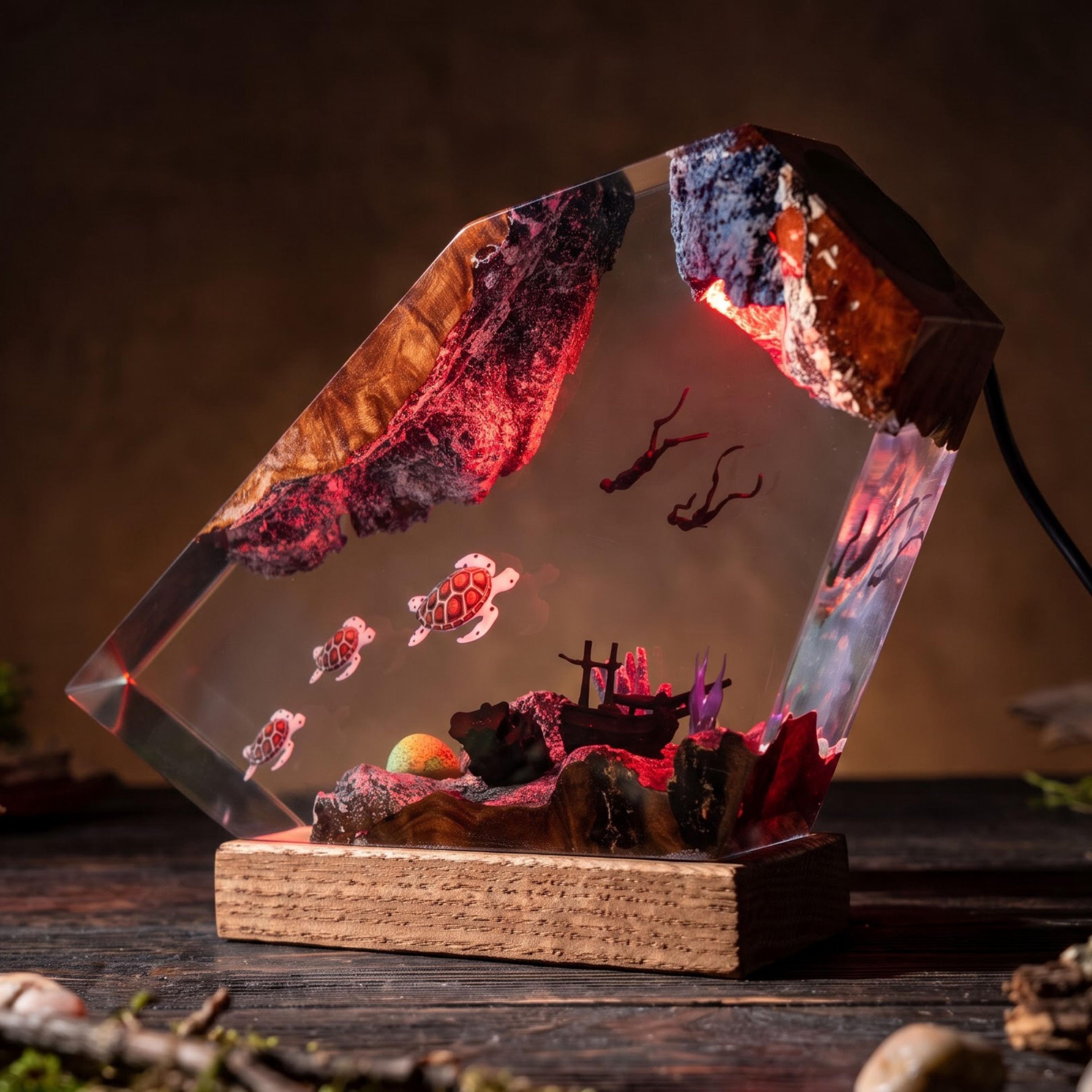 Turtles and Diver Epoxy Resin Night Light – Coral Reef Marine Life Decor and Unique Gift for Ocean Lovers - photo 15