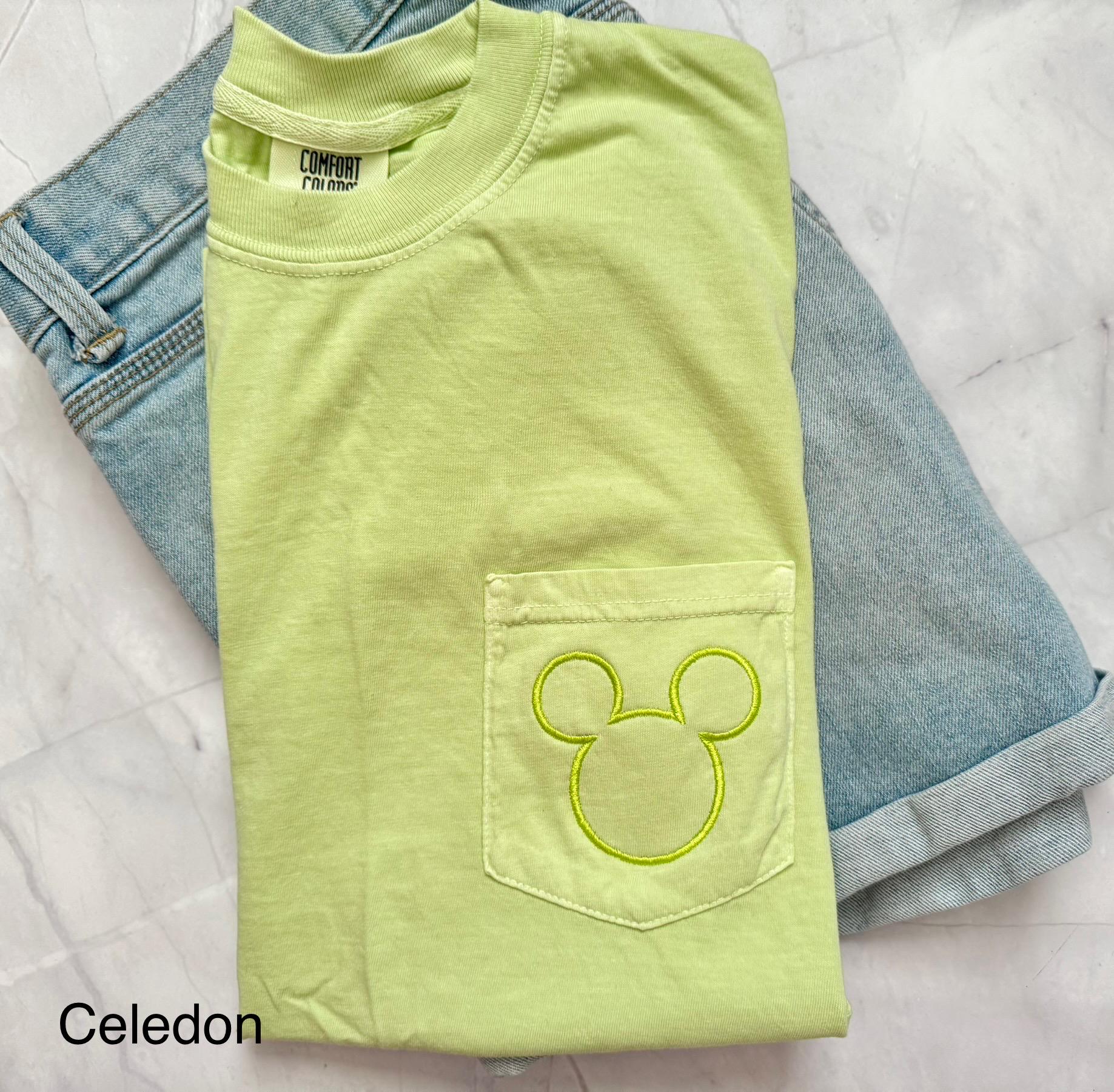 Embroidered Mickey Mouse Comfort Colors Pocket Tee – Simple Monochrome Disney Shirt for Everyday Wear - photo 4