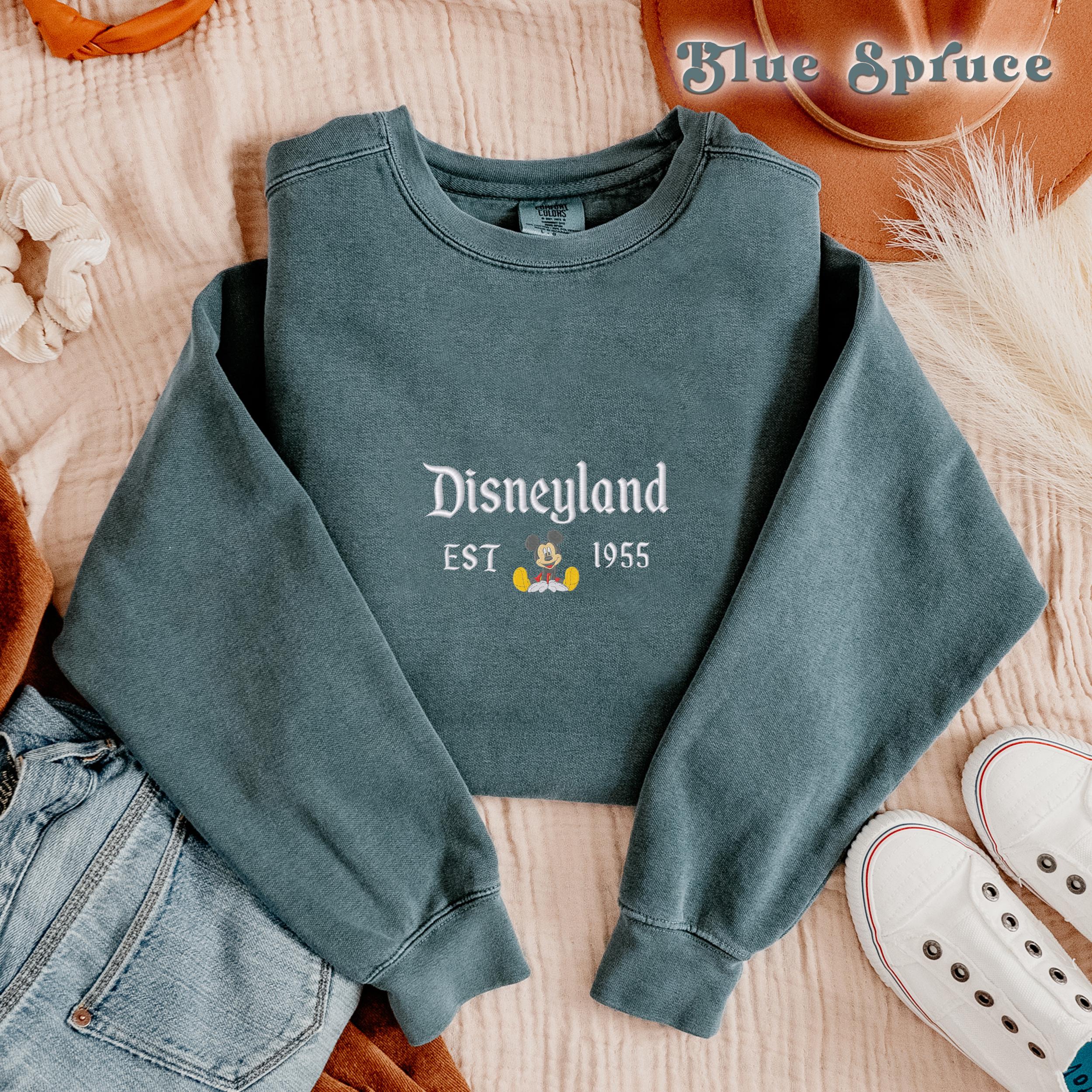 Embroidered Disneyland Est 1955 Sweatshirt with Mickey and Friends – Disneyland Trip Vacation T-Shirt and Sweater