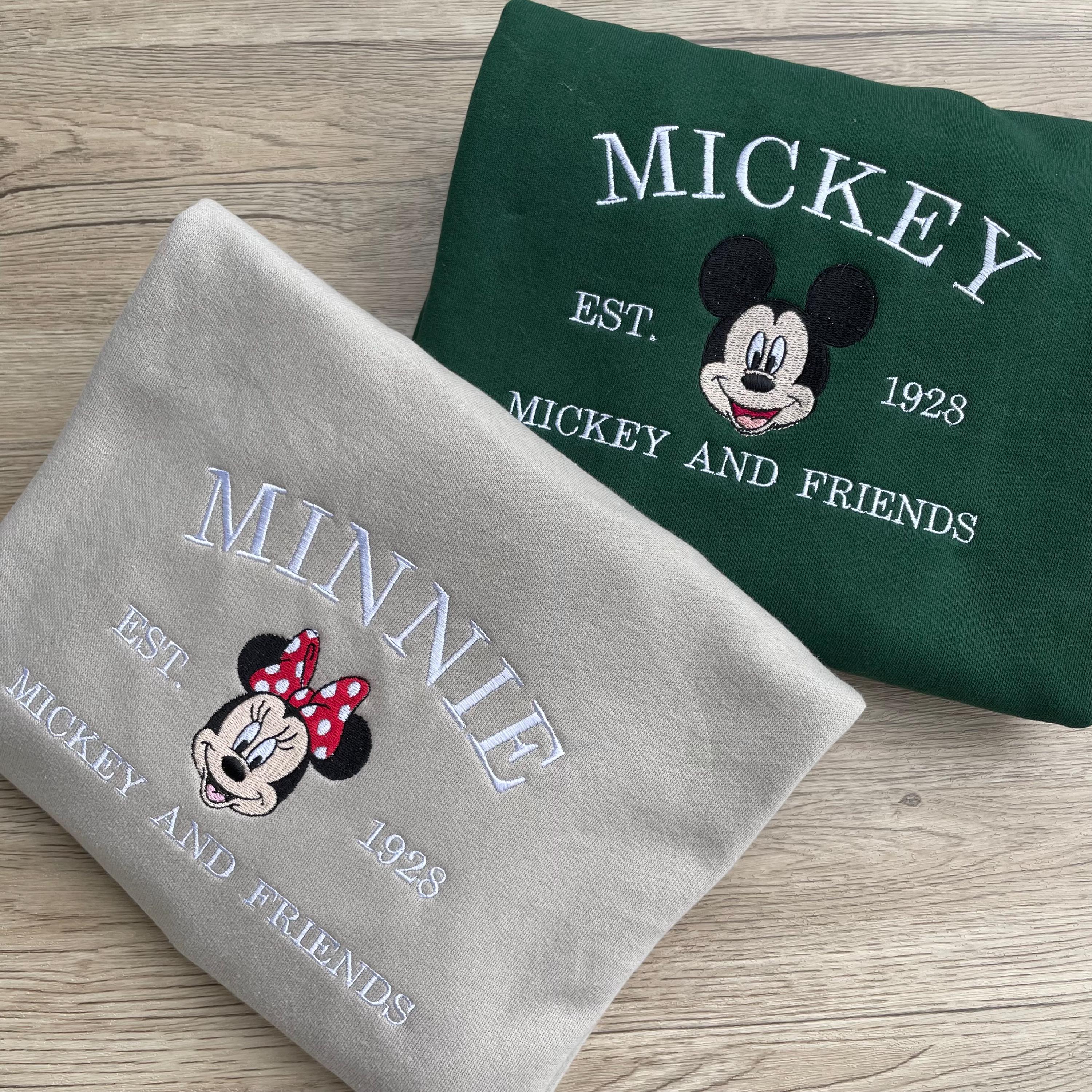 Mickey and Minnie Mouse Embroidered Sweatshirt – Disney Matching Characters Crewneck with Classic Disney Design