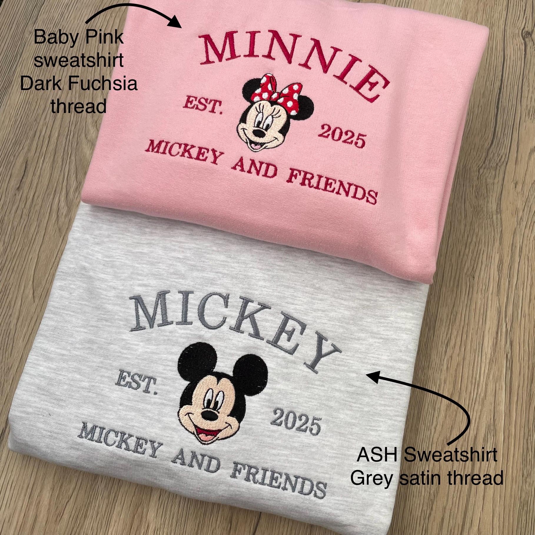Mickey and Minnie Mouse Embroidered Sweatshirt – Disney Matching Characters Crewneck with Classic Disney Design - photo 2