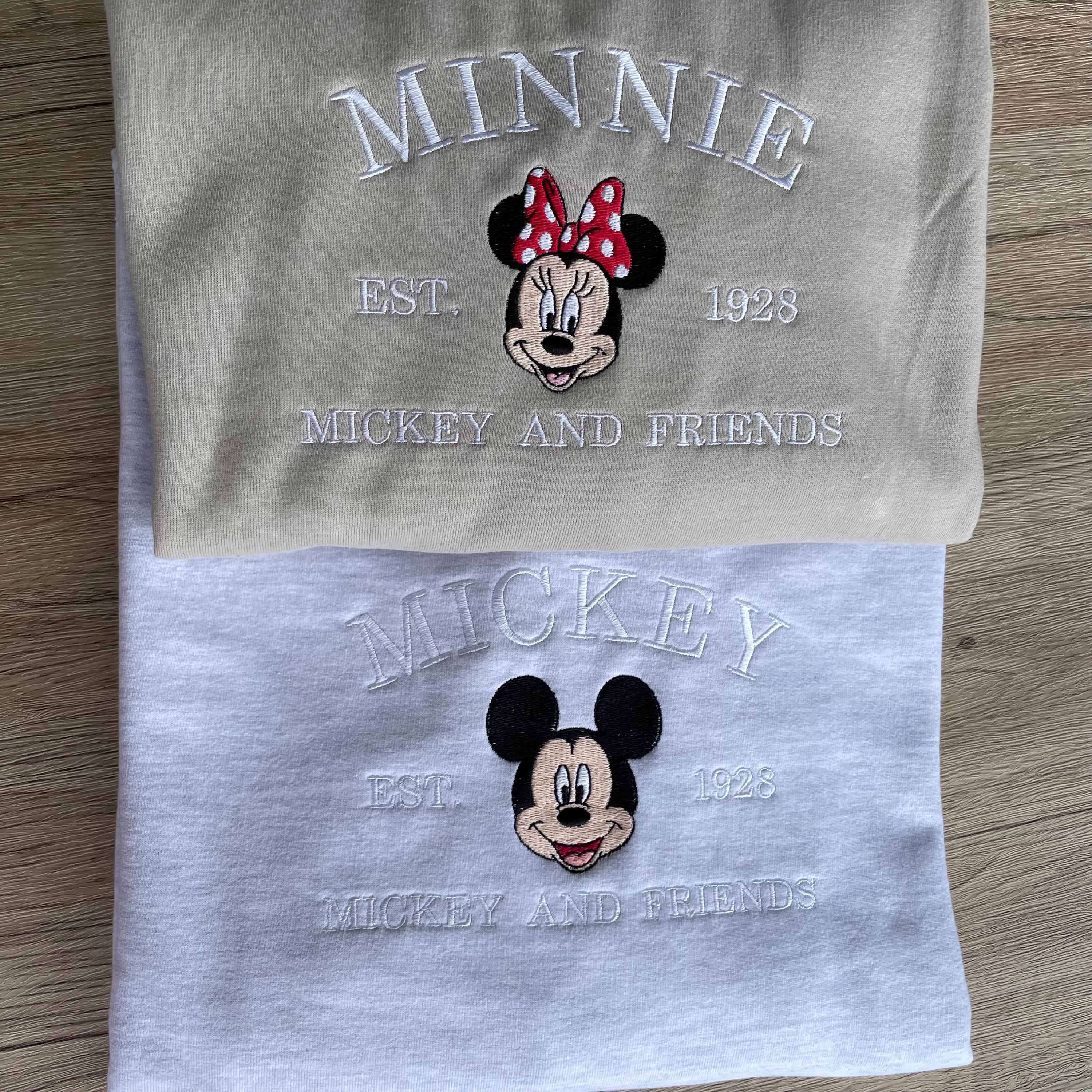 Mickey and Minnie Mouse Embroidered Sweatshirt – Disney Matching Characters Crewneck with Classic Disney Design - photo 4