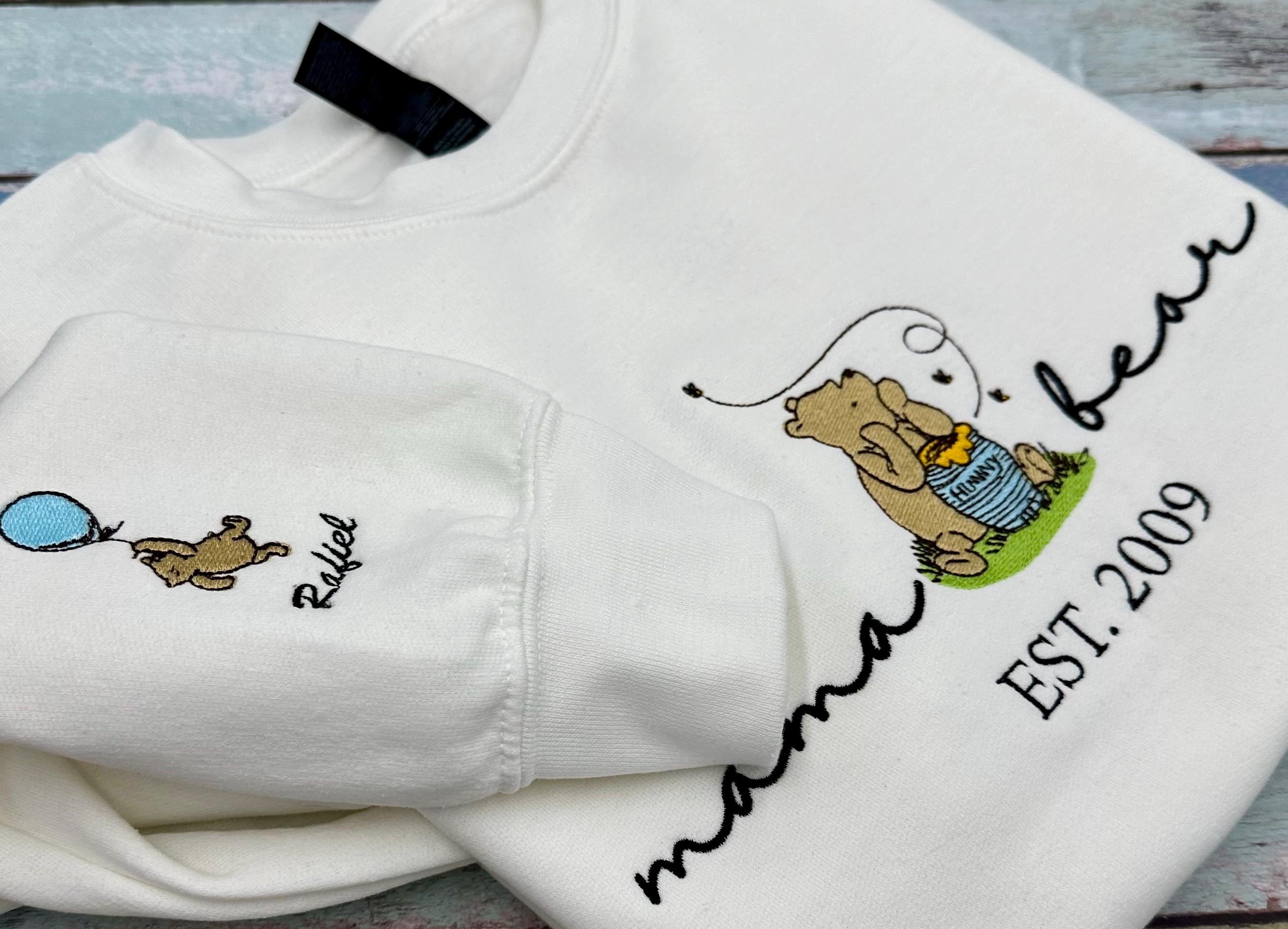 Custom Embroidered Classic Winnie the Pooh Mama Bear Sweatshirt with Name and Est Date on Sleeve – Mother's Day Gift for New Mom - photo 6