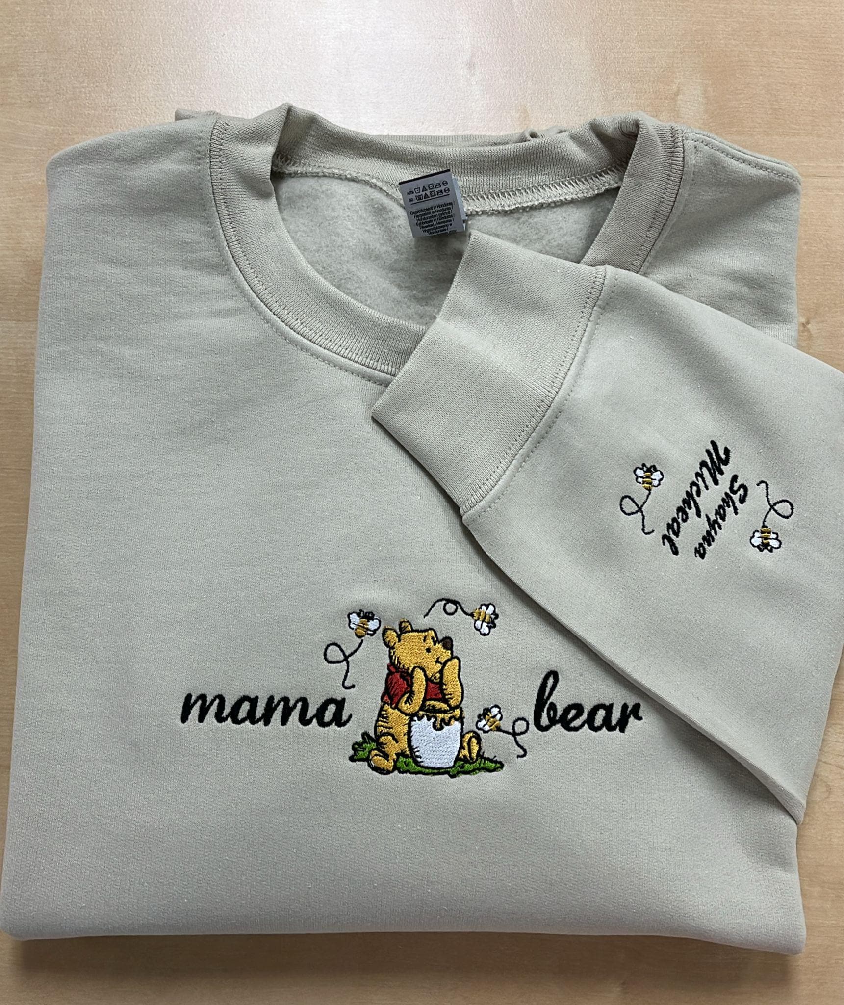 Personalized Embroidered Mama Bear Sweatshirt with Kids Names on Sleeve – Custom Disney Mom Shirt and Gift