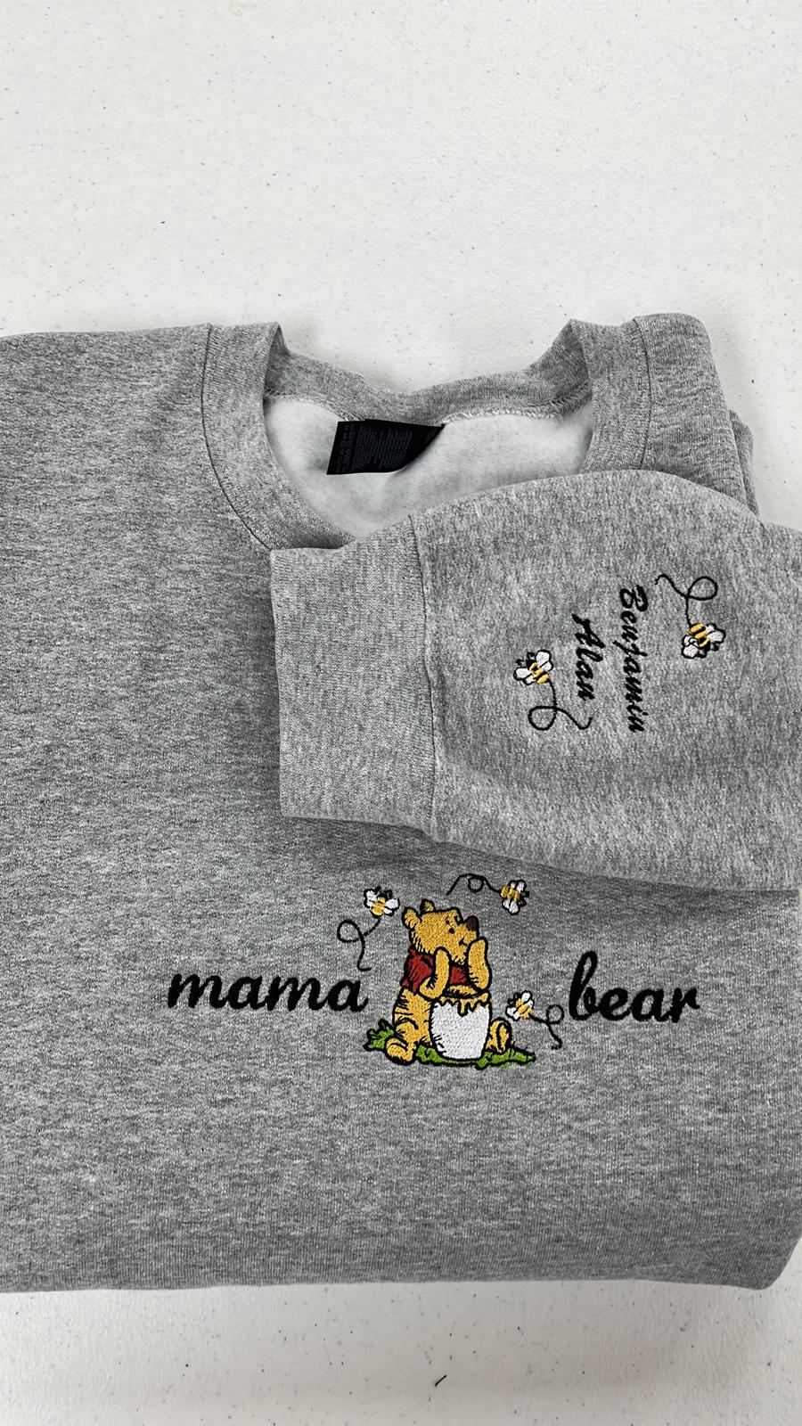 Personalized Embroidered Mama Bear Sweatshirt with Kids Names on Sleeve – Custom Disney Mom Shirt and Gift - photo 5