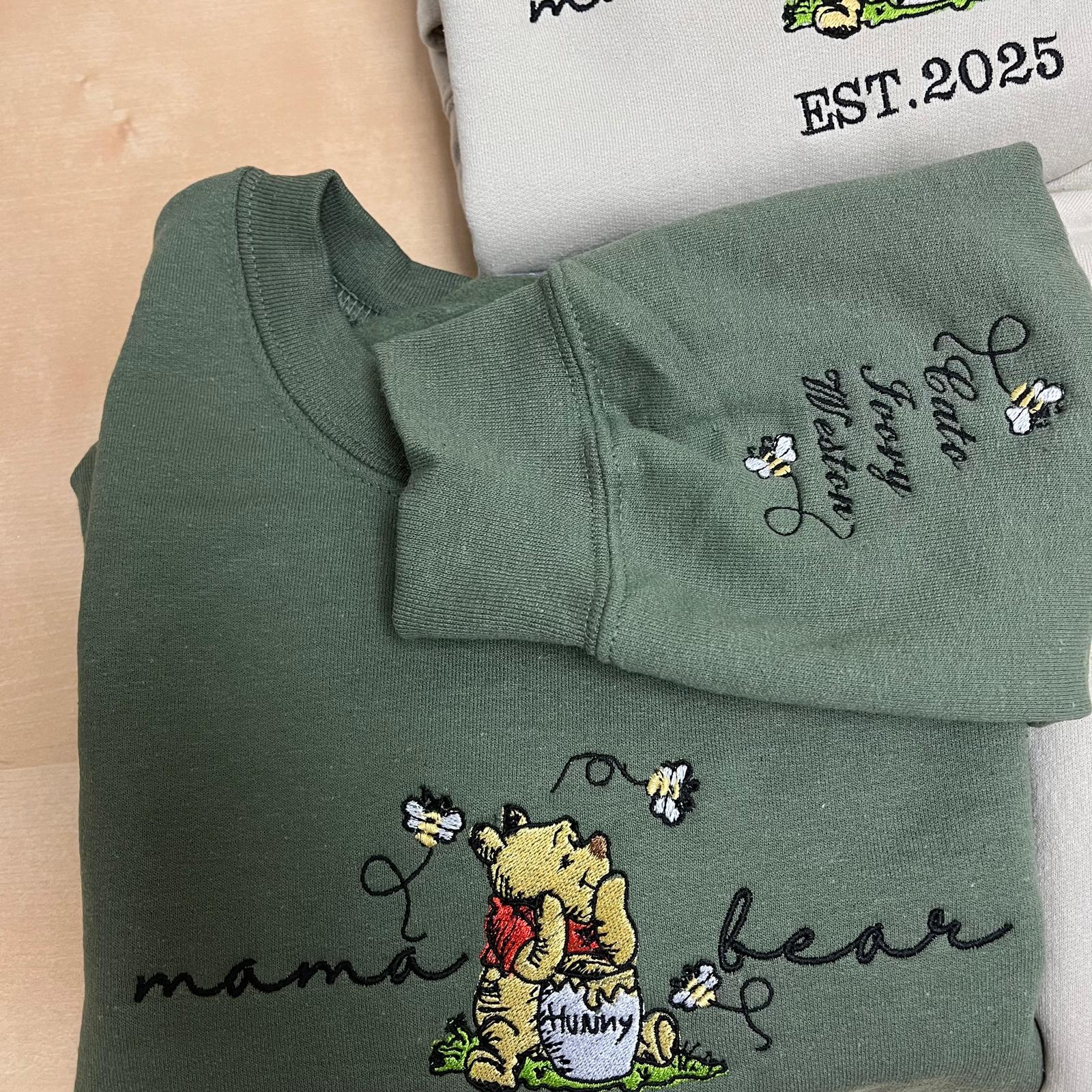 Personalized Embroidered Mama and Papa Bear Disney Sweatshirt with Kids Names on Sleeve – Custom Best Mom Gift Shirt - photo 2