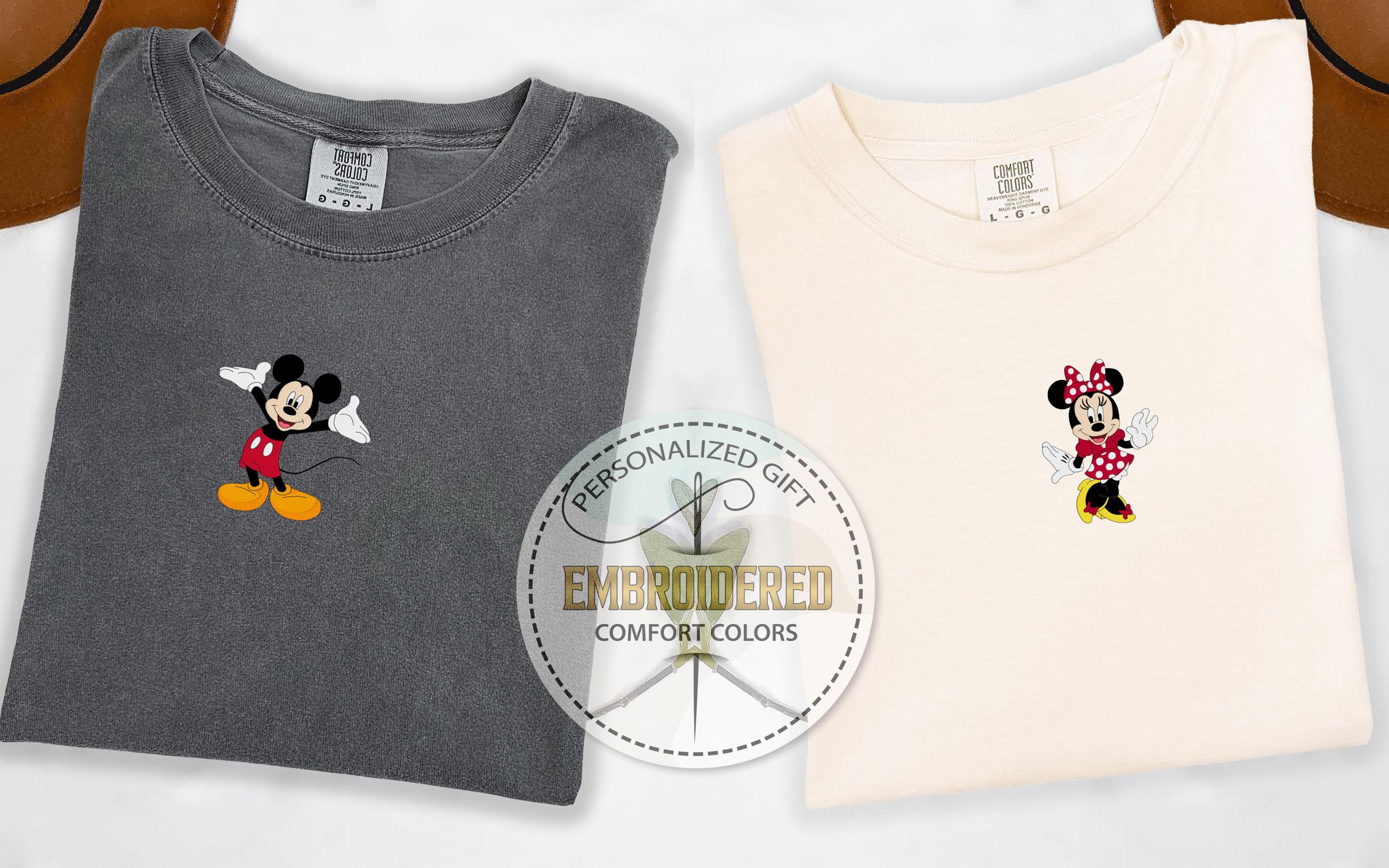 Custom Embroidered Mickey or Minnie Comfort Colors T-Shirt – Personalized Classic Disney Character Tee for Family or Couple - photo 4