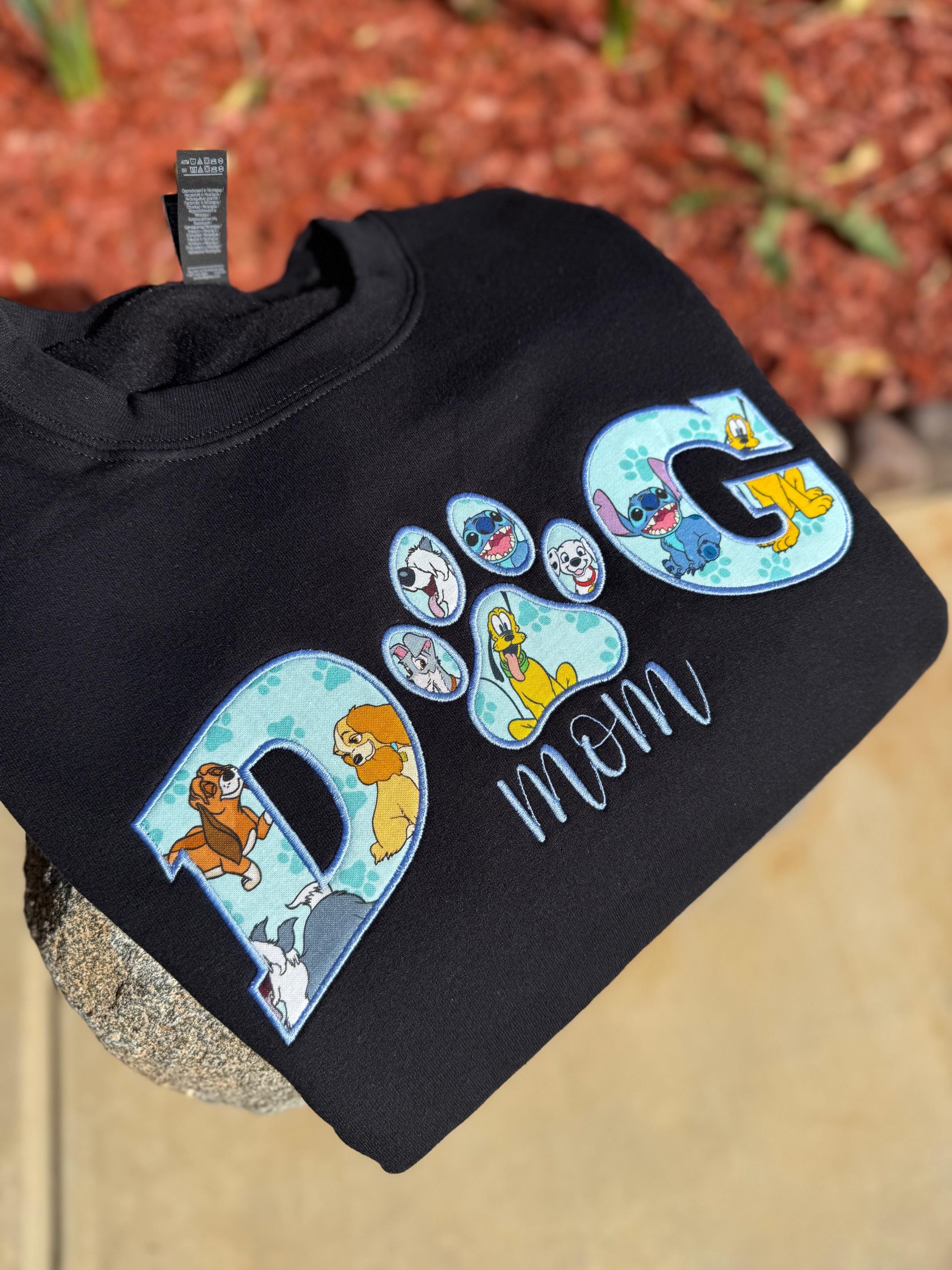 Custom Embroidered Appliqué Disney Dog Mom or Dad Sweatshirt – Personalized Pet Lover Gift Crewneck