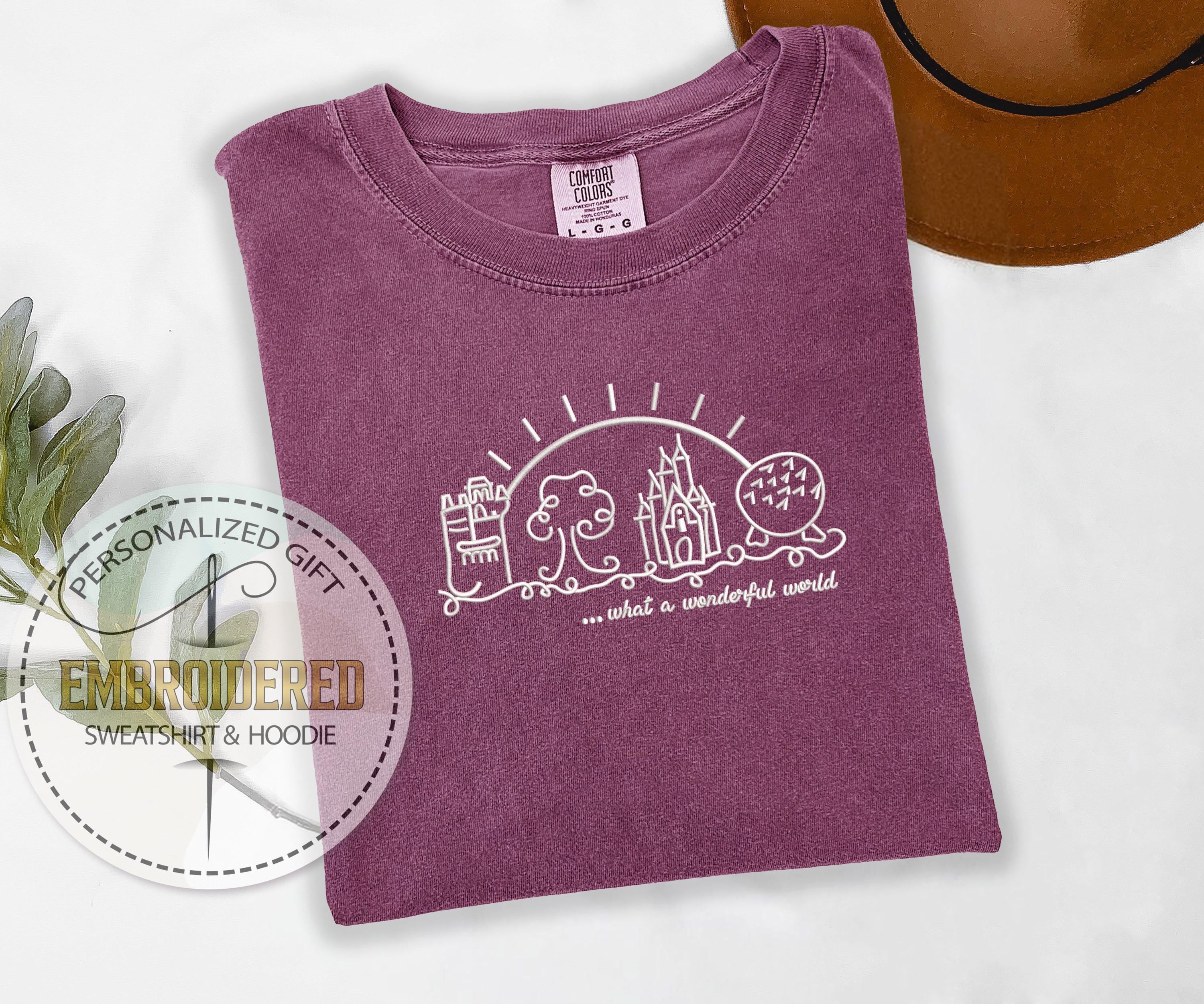 Embroidered Disney Castle Comfort Colors Shirt with What a Wonderful World Design – Disneyland Castle Tee