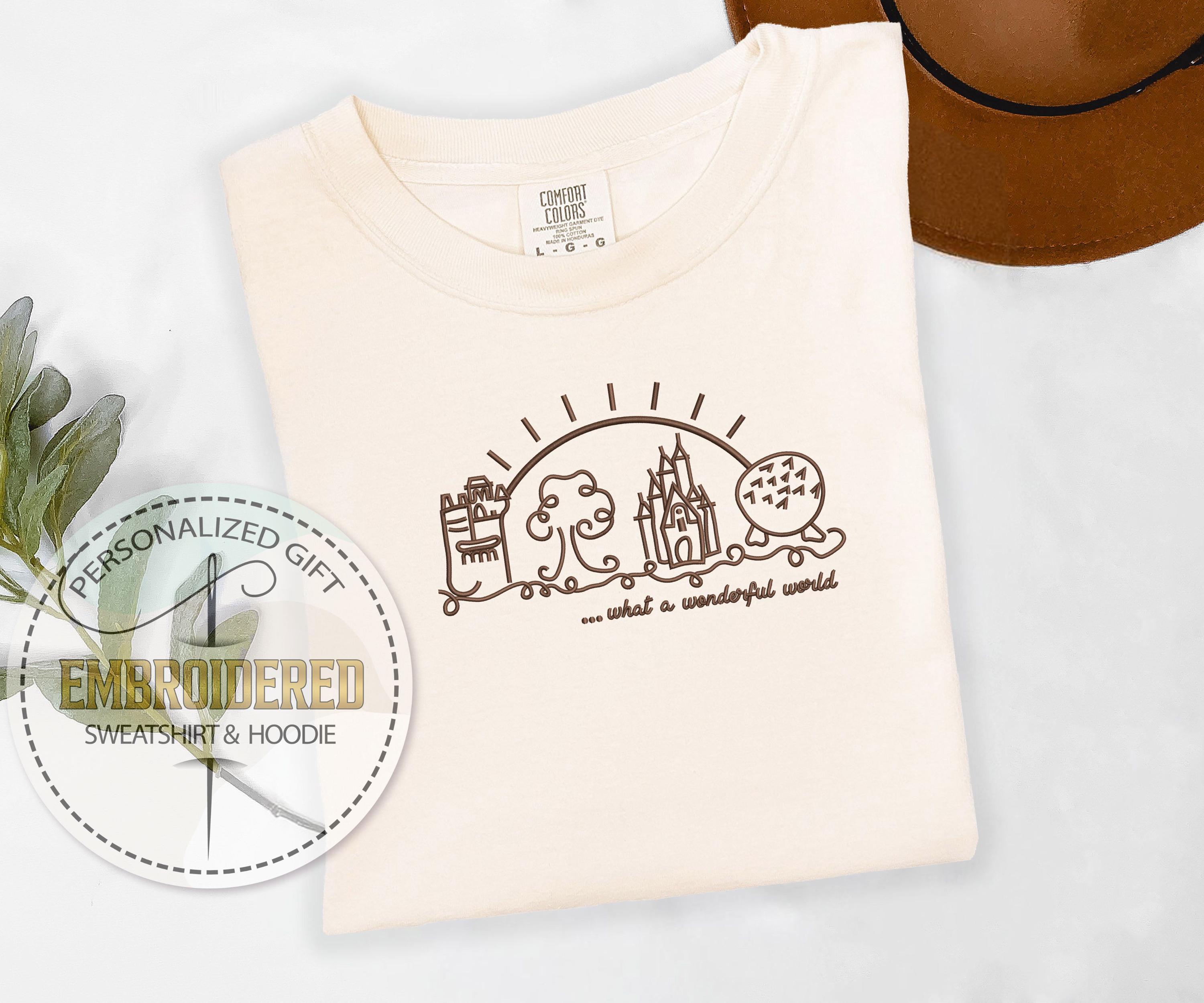 Embroidered Disney Castle Comfort Colors Shirt with What a Wonderful World Design – Disneyland Castle Tee - photo 3